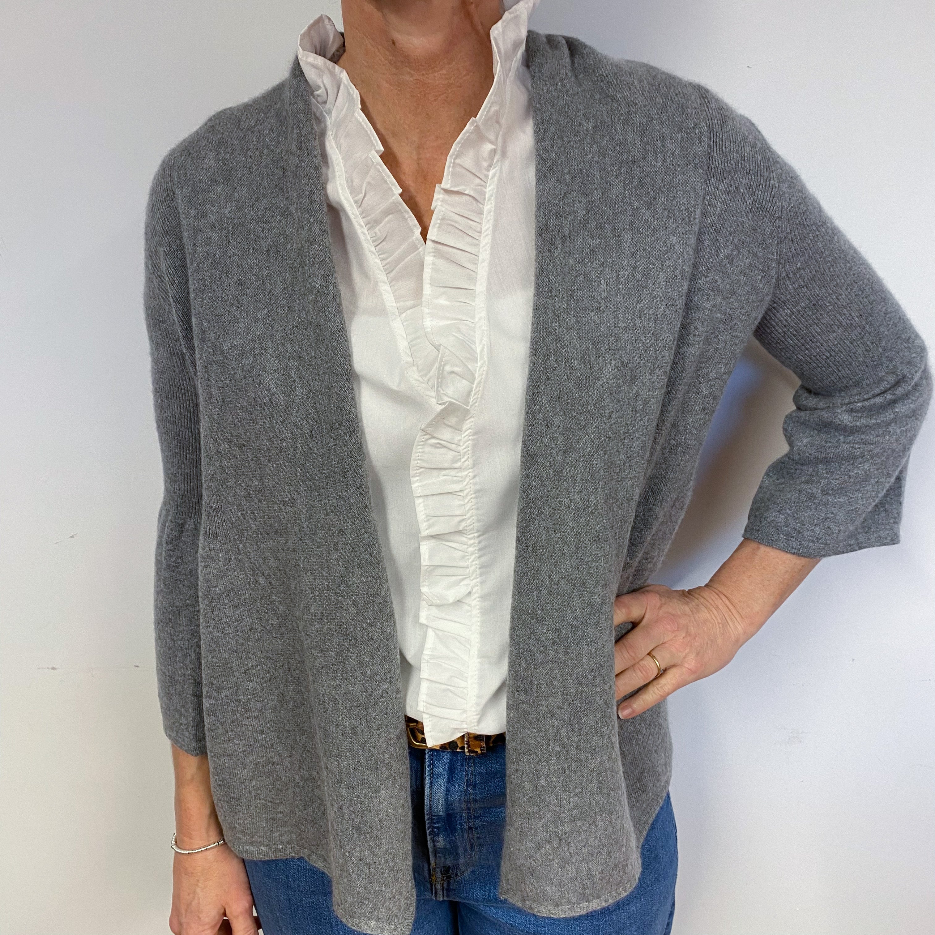 Smoke Grey Edge to Edge Cashmere Cardigan Medium
