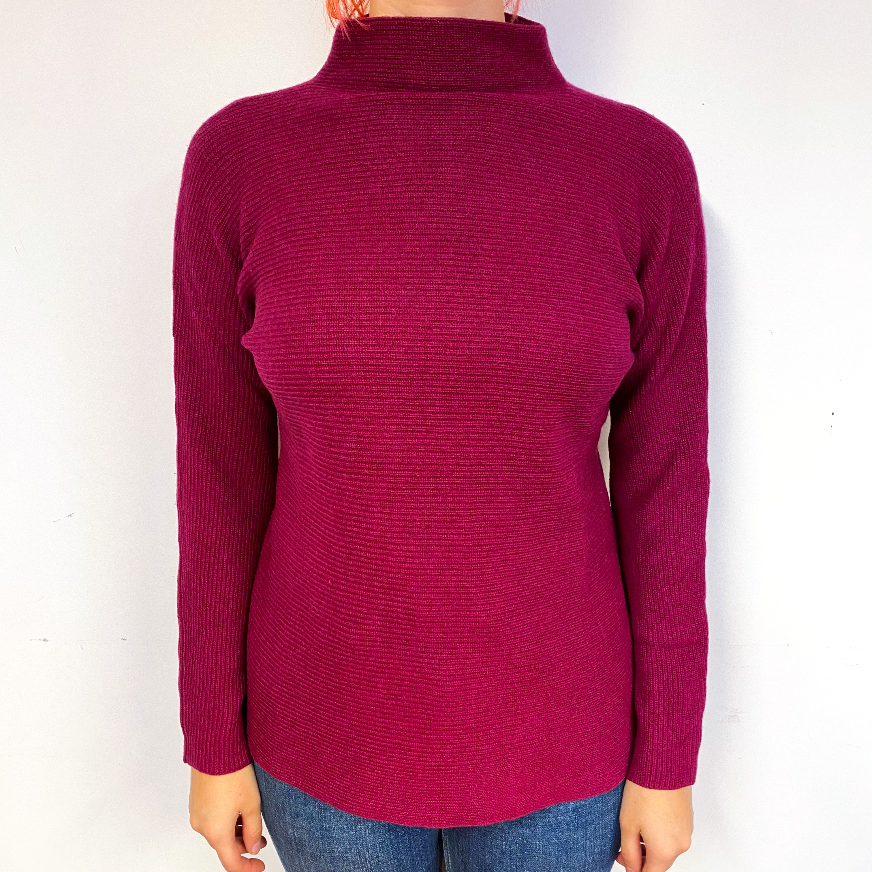 Deep Magenta Pink Cashmere Turtle Neck Jumper Small