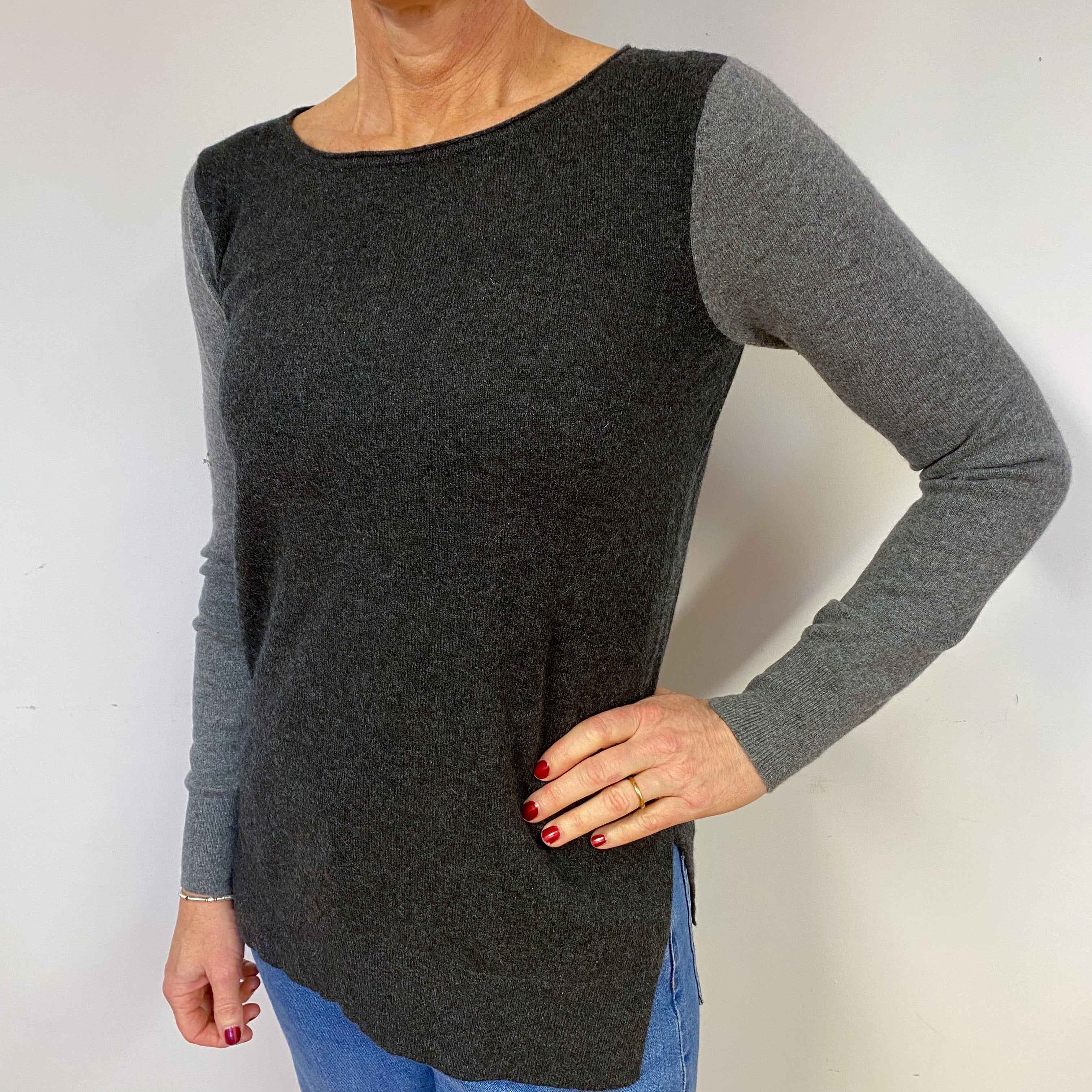 Slate and Steel Grey Cashmere Crew Neck Jumper Medium