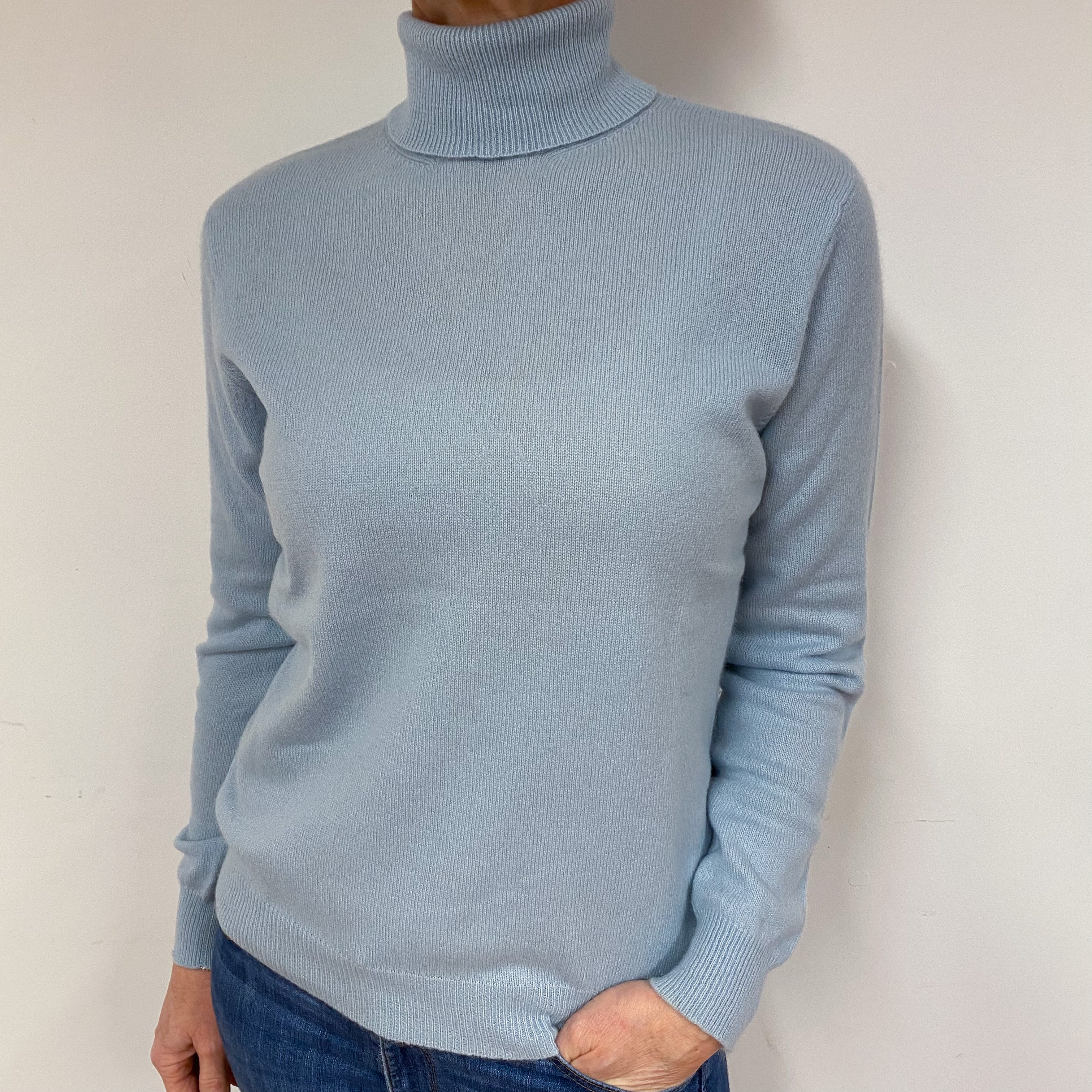 Powder Blue Cashmere Polo Neck Jumper Medium
