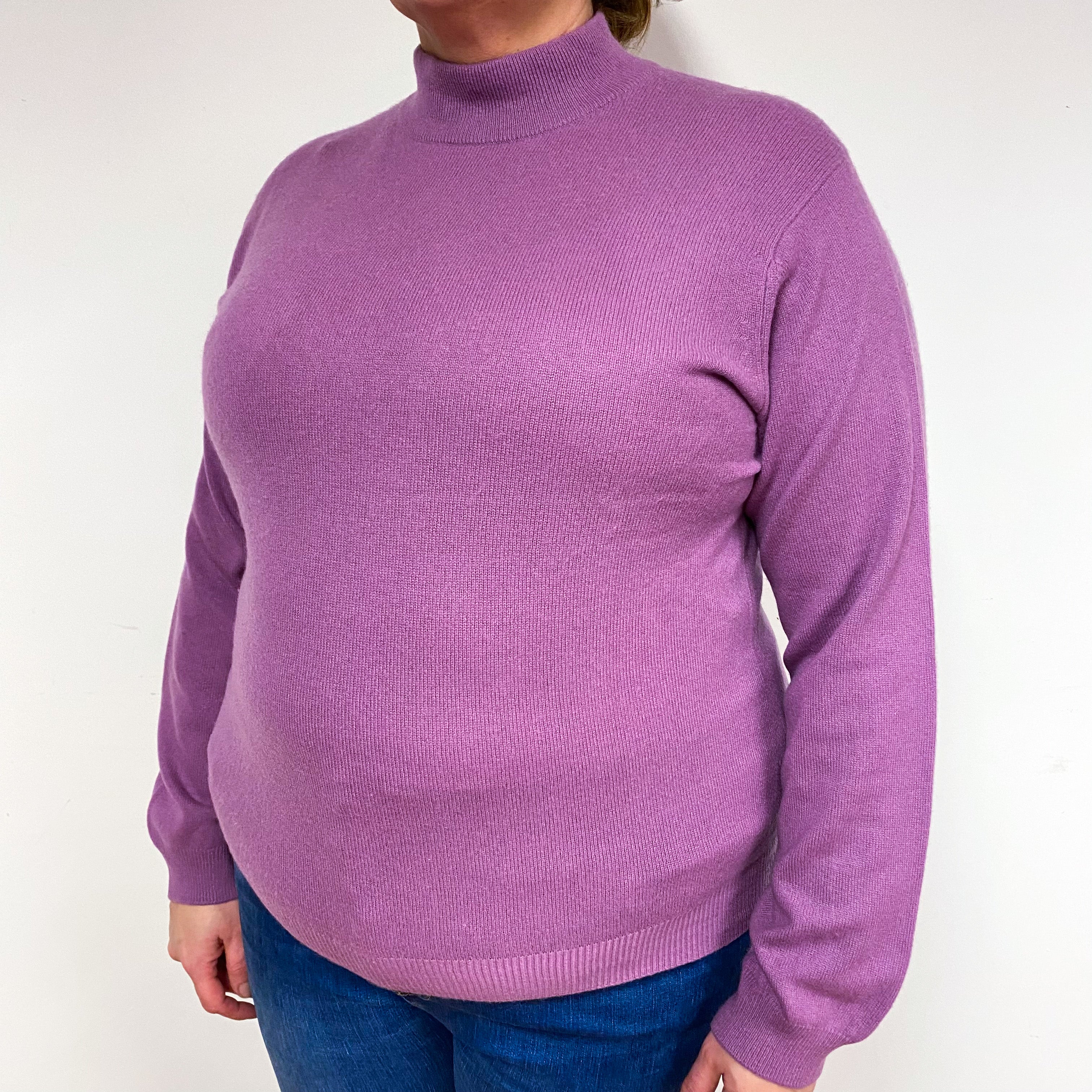 Mauve Purple Cashmere Turtle Neck Jumper Extra Large