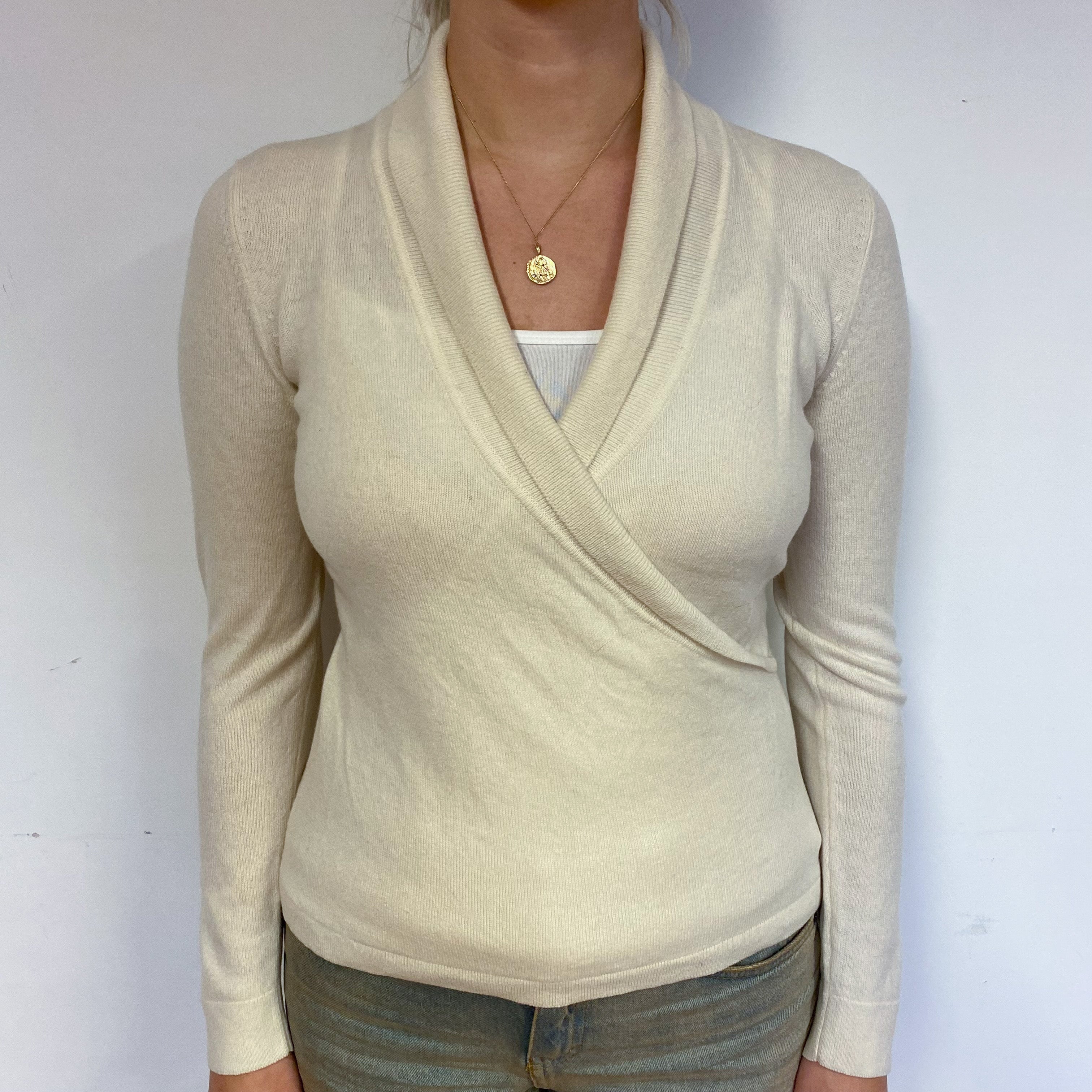 Cream Cross-Over Cashmere V-Neck Jumper Small