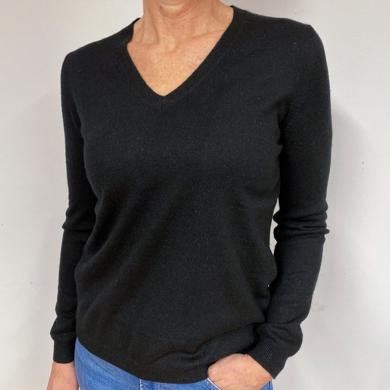 Black Cashmere V-Neck Jumper Medium