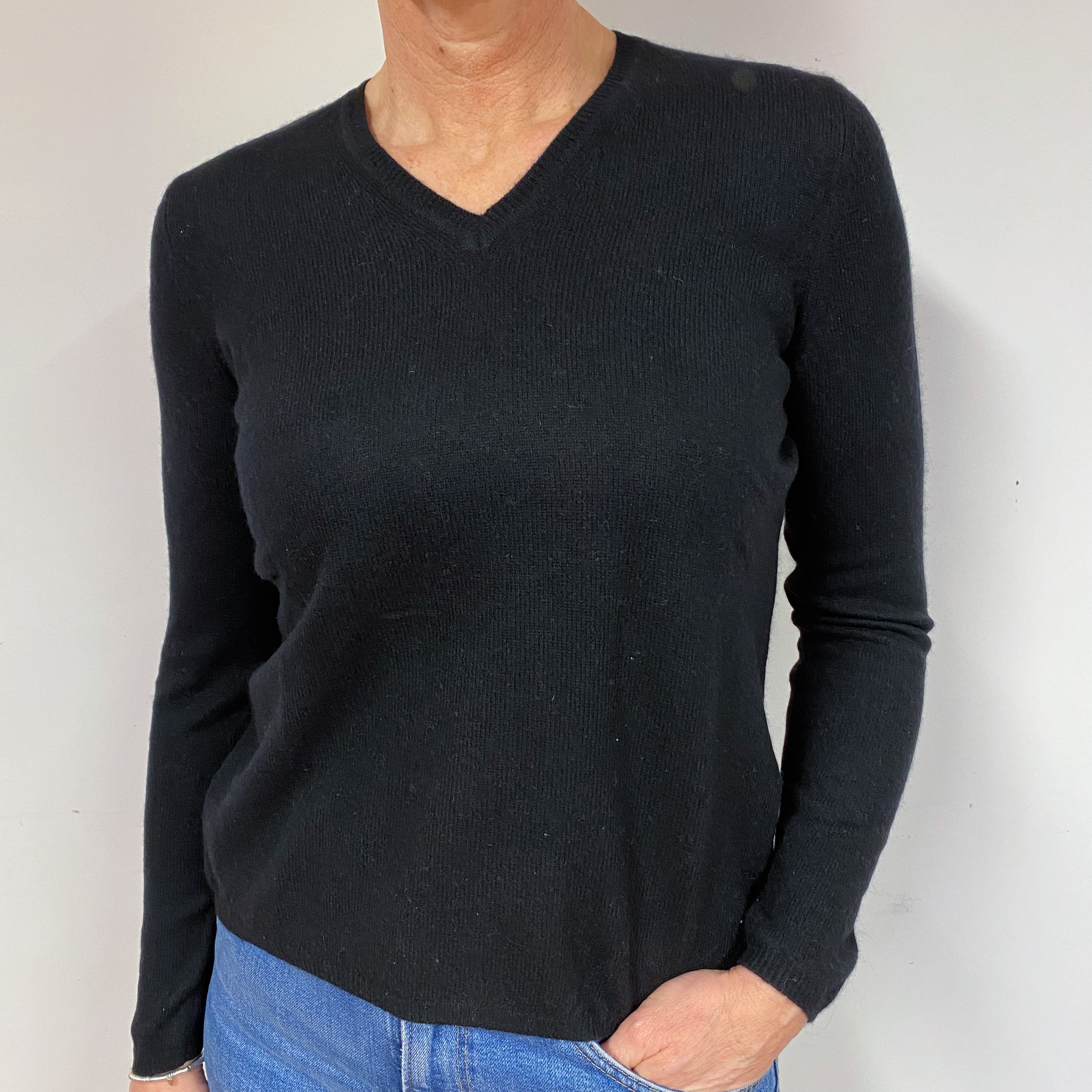 Black Cashmere V-Neck Jumper Medium