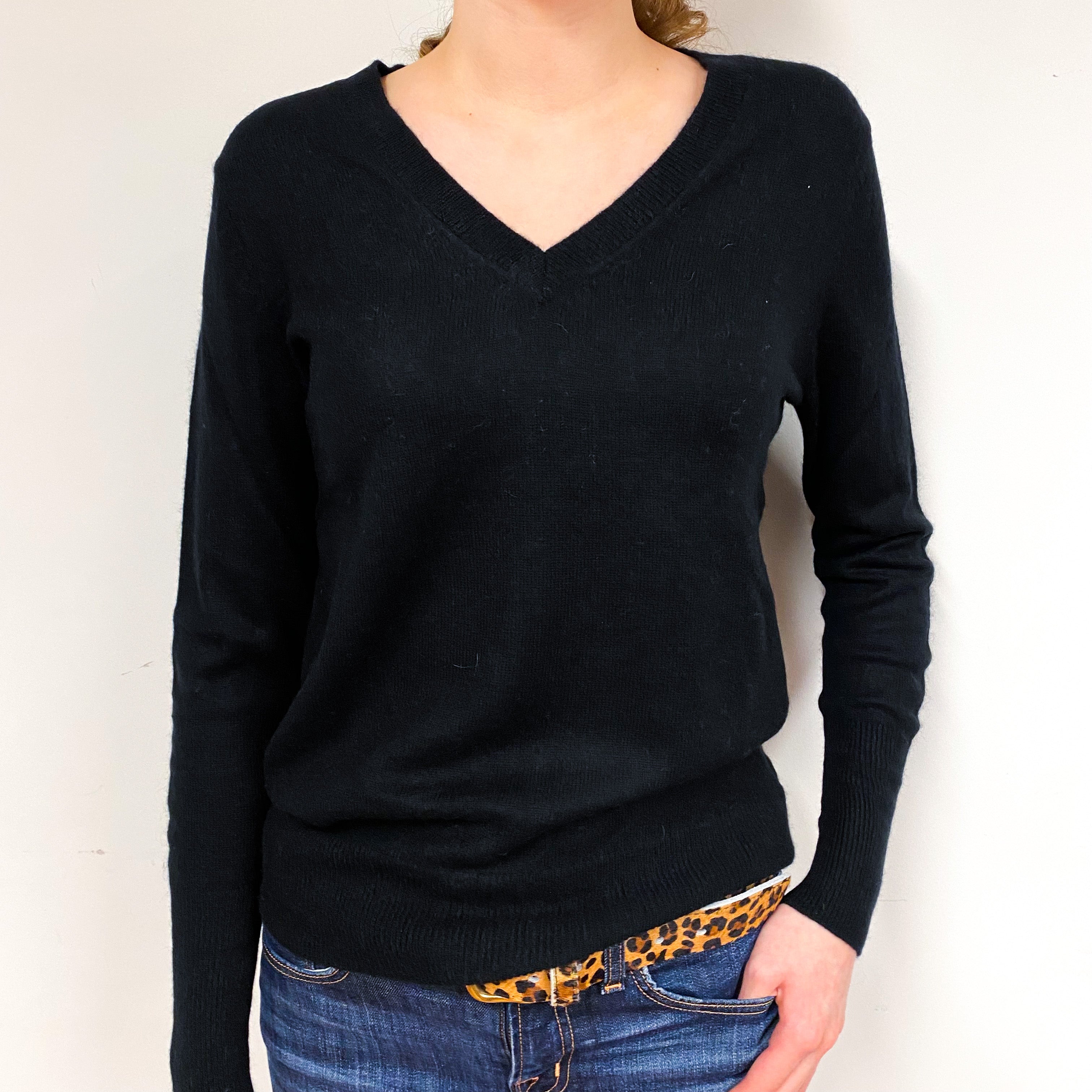 Black Cashmere V-Neck Jumper Extra Small