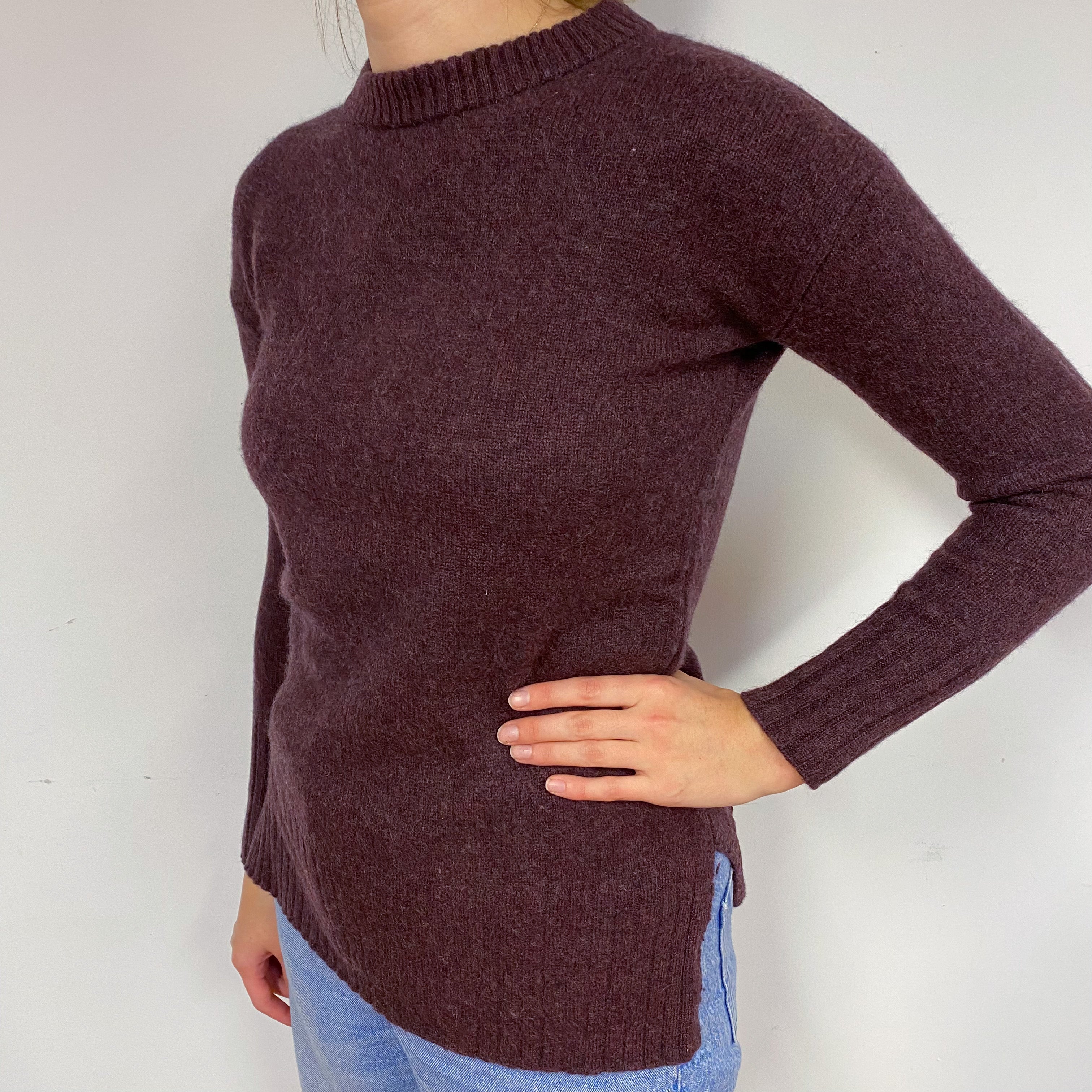 Deep Plum Purple Cashmere Crew Neck Jumper Small