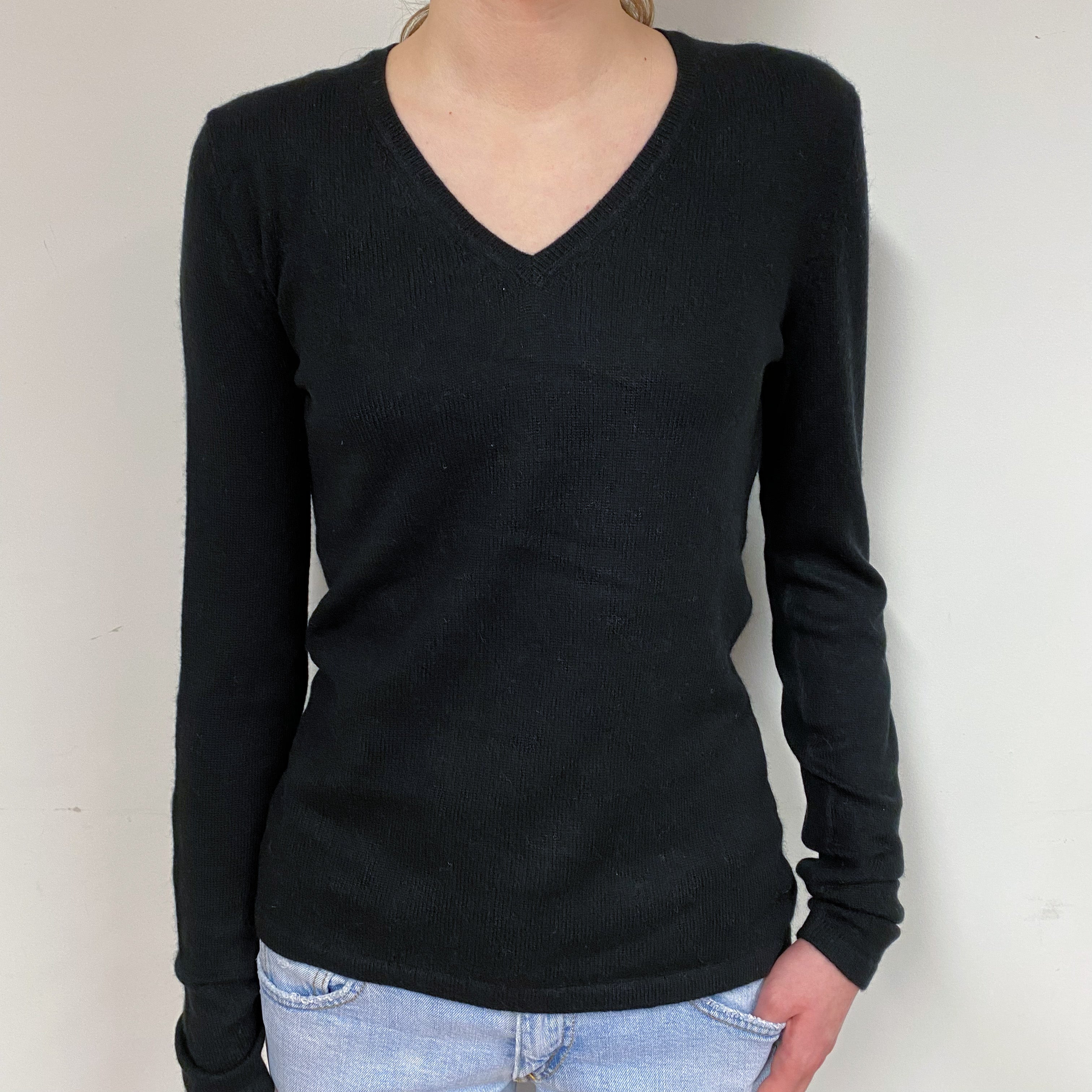 Black Cashmere V-Neck Jumper Extra Small