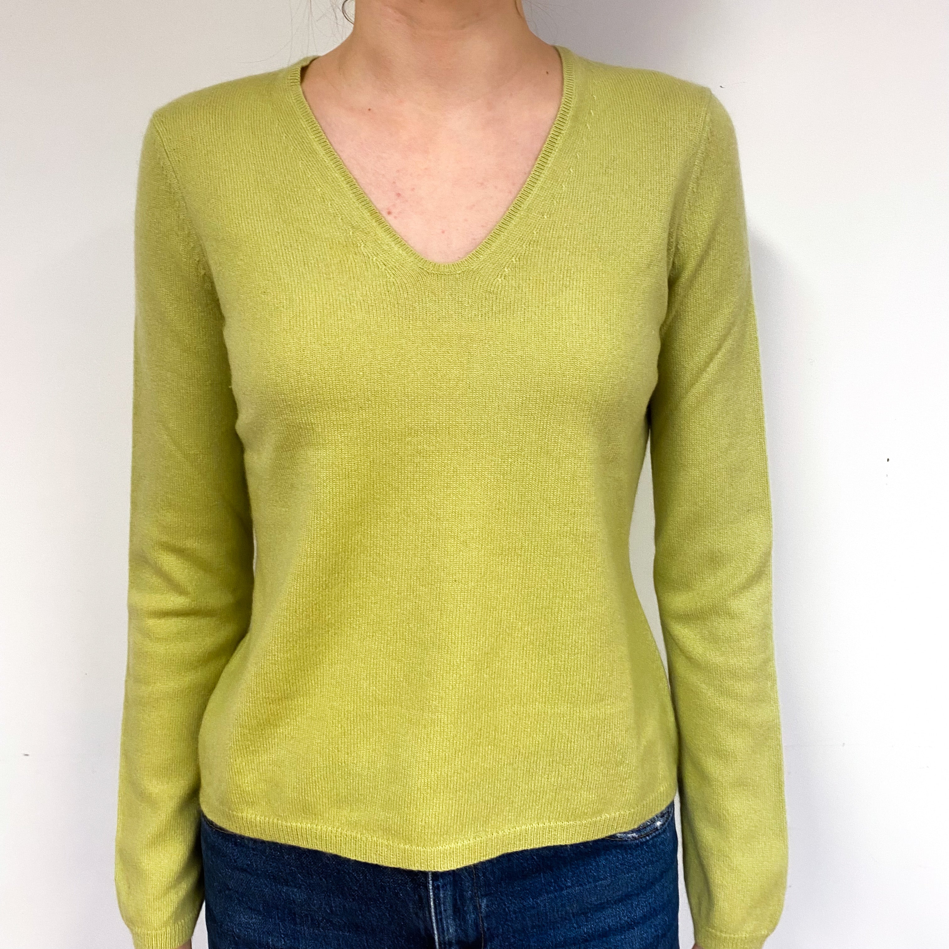 Soft Lime Green Cashmere V Neck Jumper Extra Small