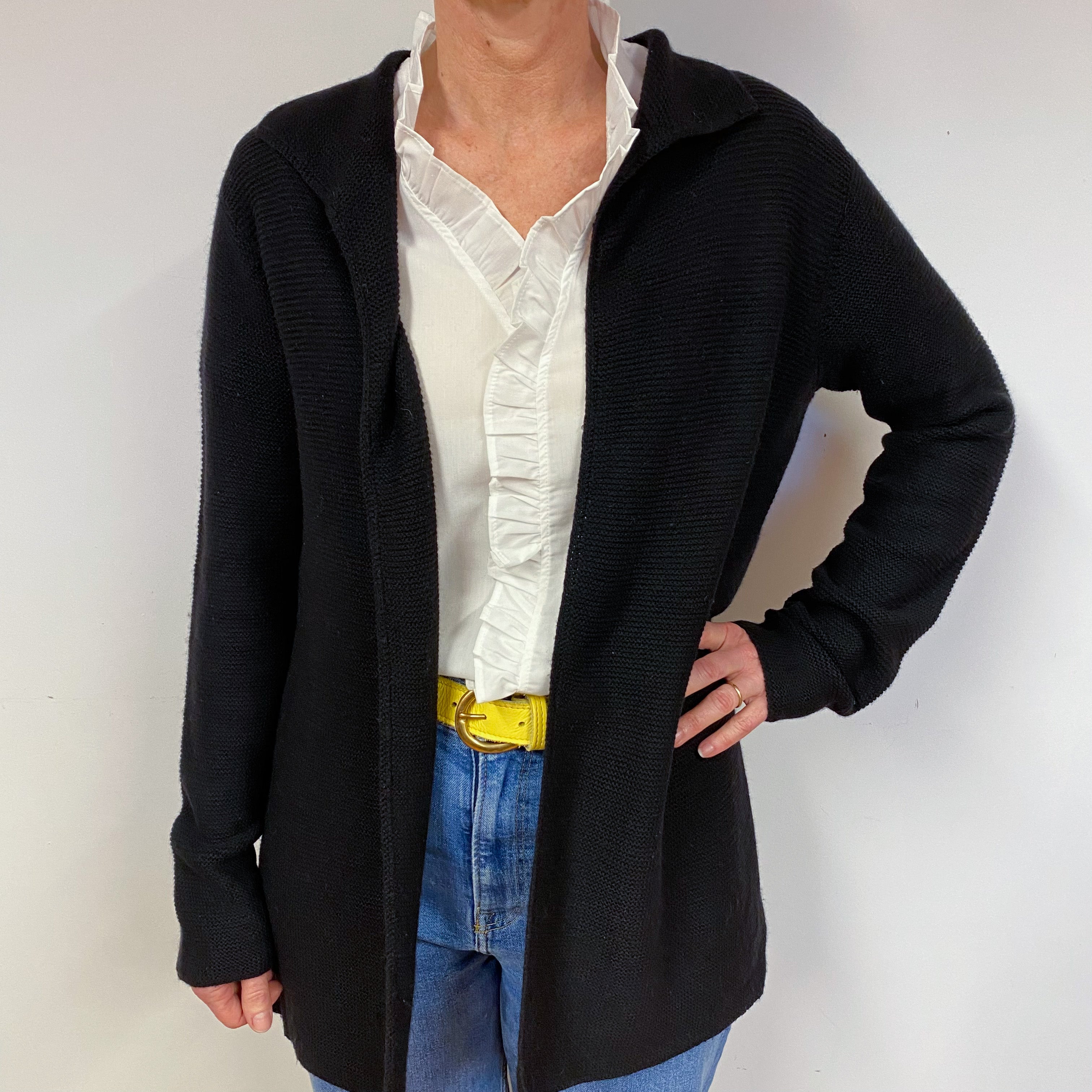 Black Cashmere Edge to Edge Cardigan Medium