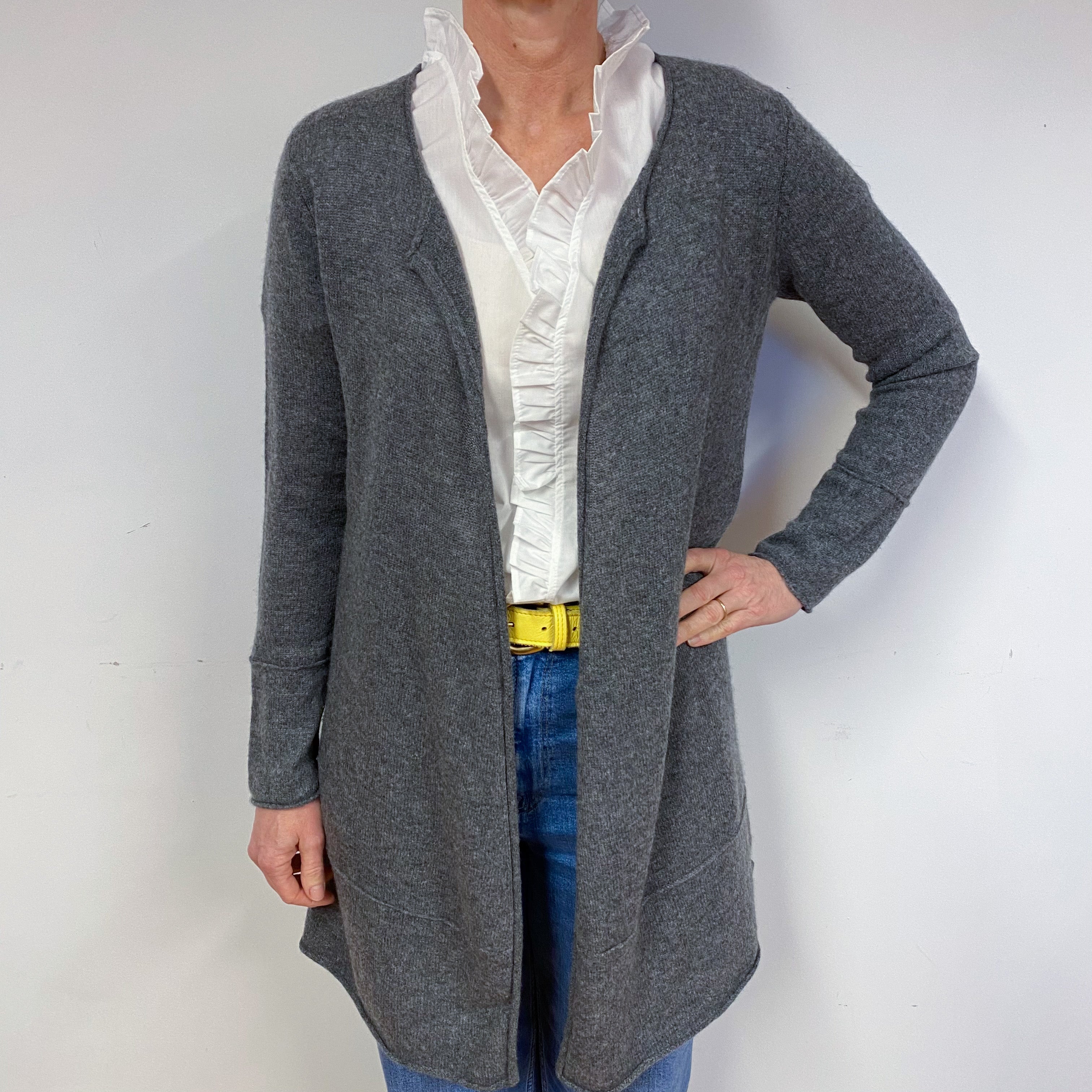 Slate Grey Cashmere Edge to Edge Cardigan Medium