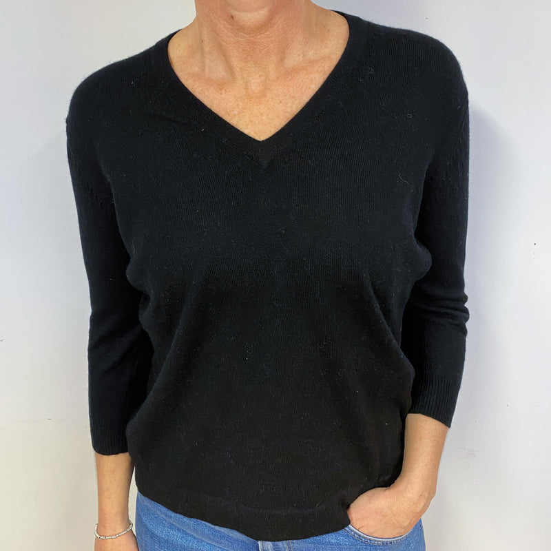 Black Cashmere V-Neck Jumper Medium