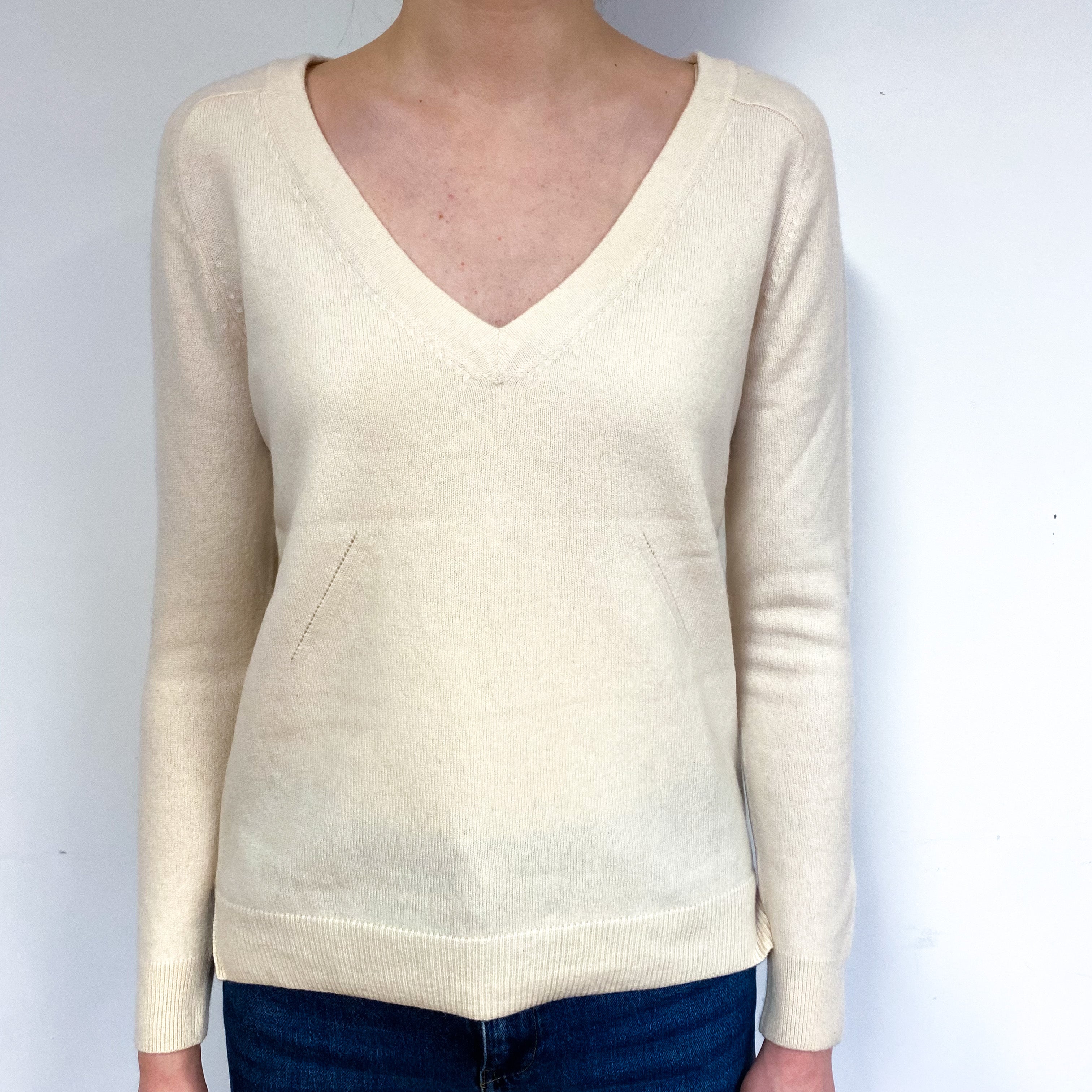 Cream Cashmere V-Neck Jumper Extra Small