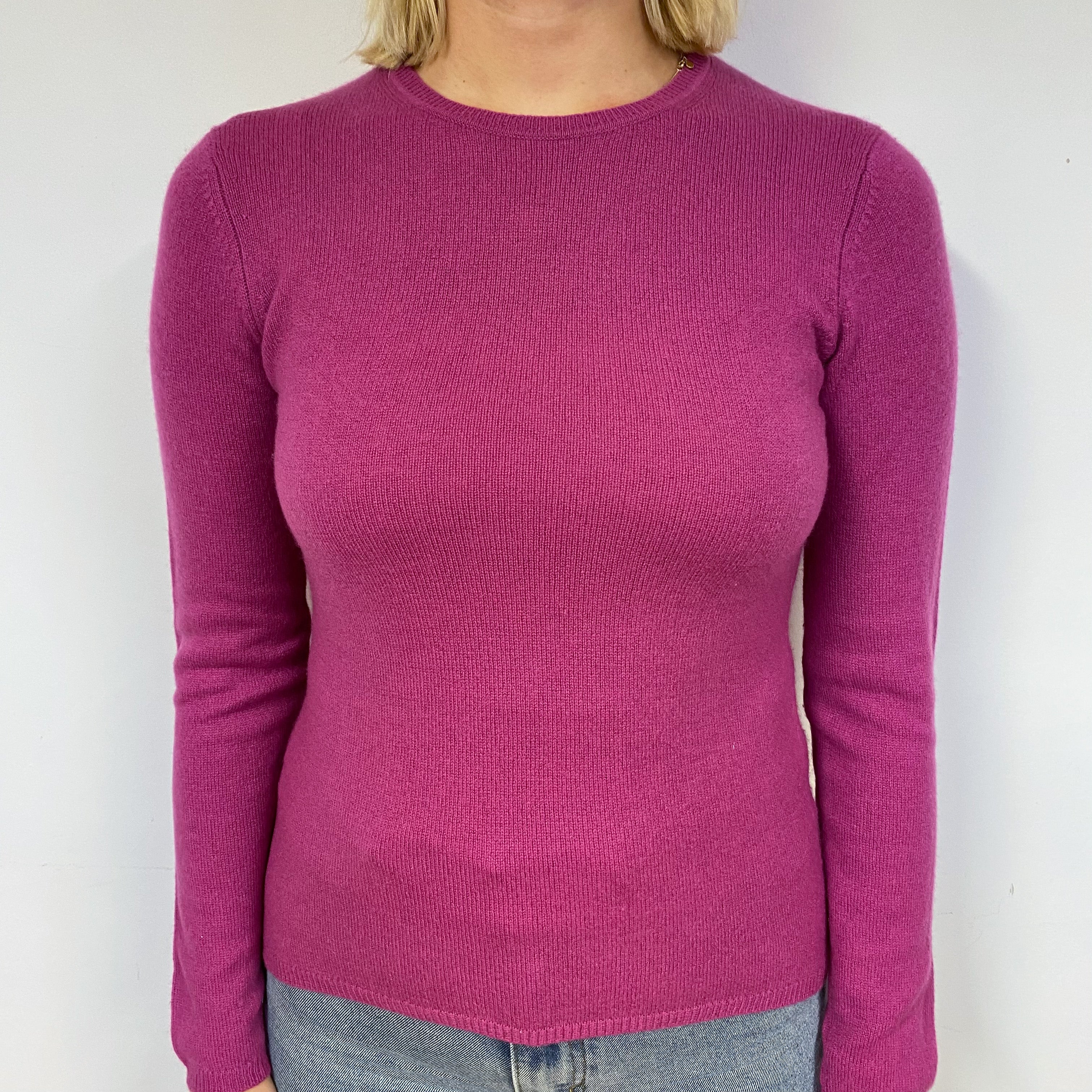 Fuchsia Pink Cashmere Crew Neck Jumper Small