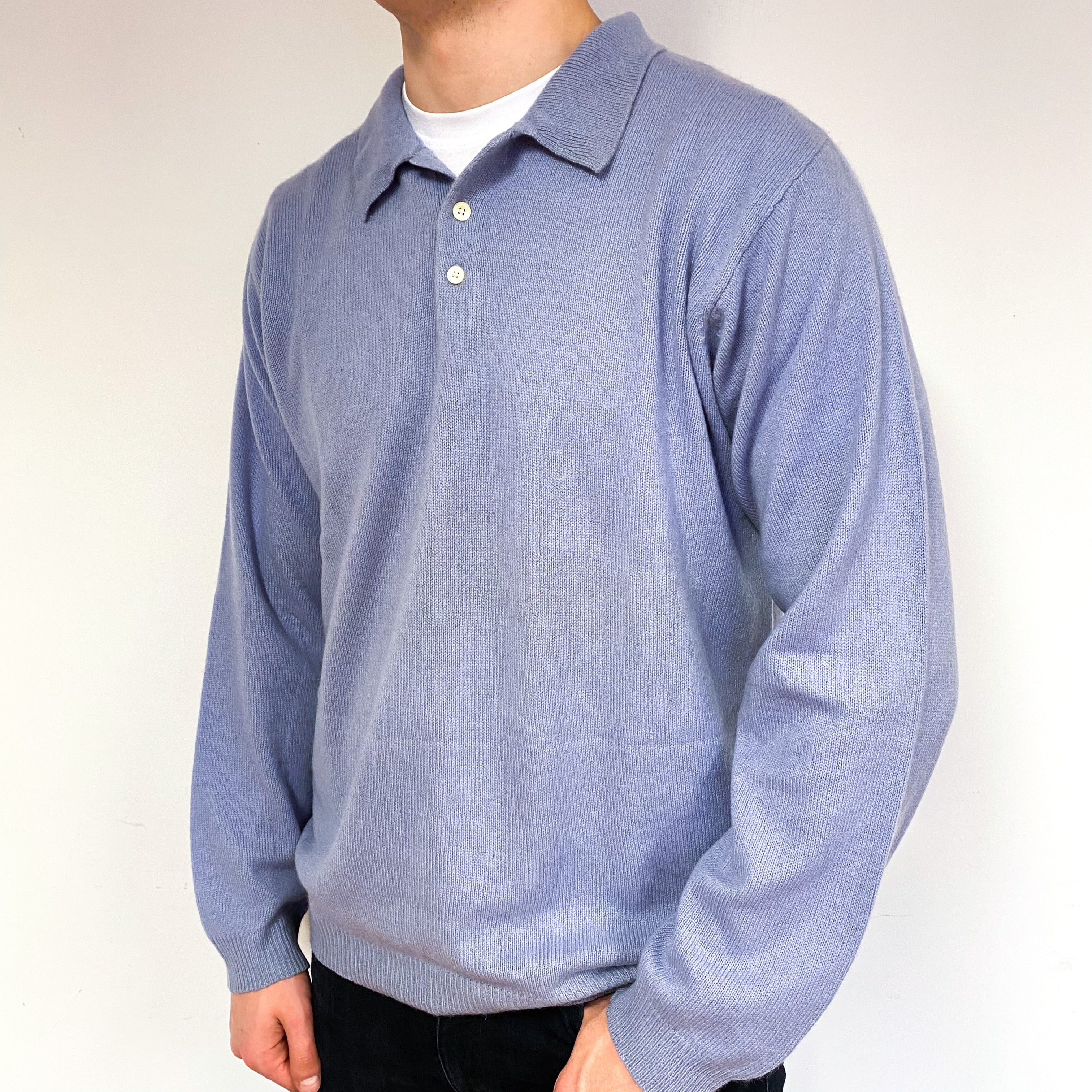 Men's Pale Purple Cashmere 1/4 Button Jumper Extra Large Tall