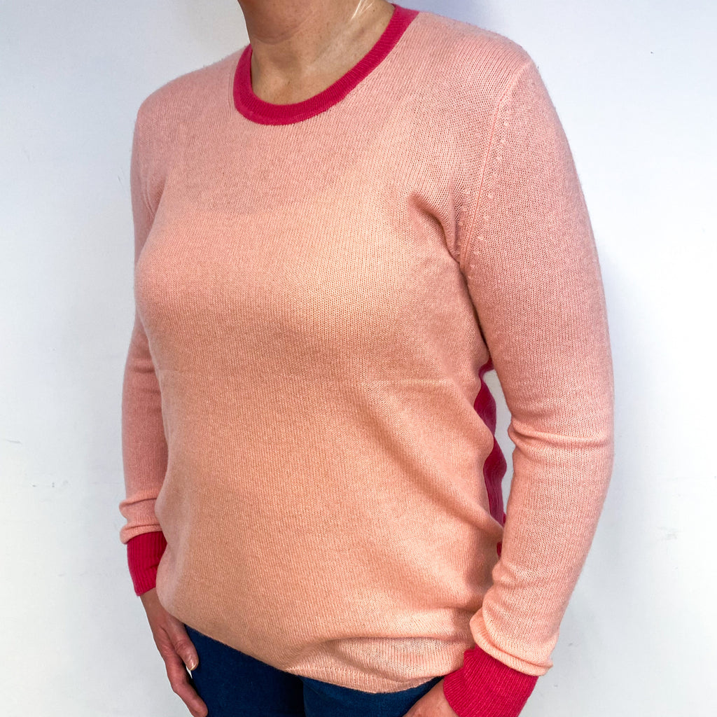 Pale and Hot Pink Cashmere Crew Neck Jumper Large