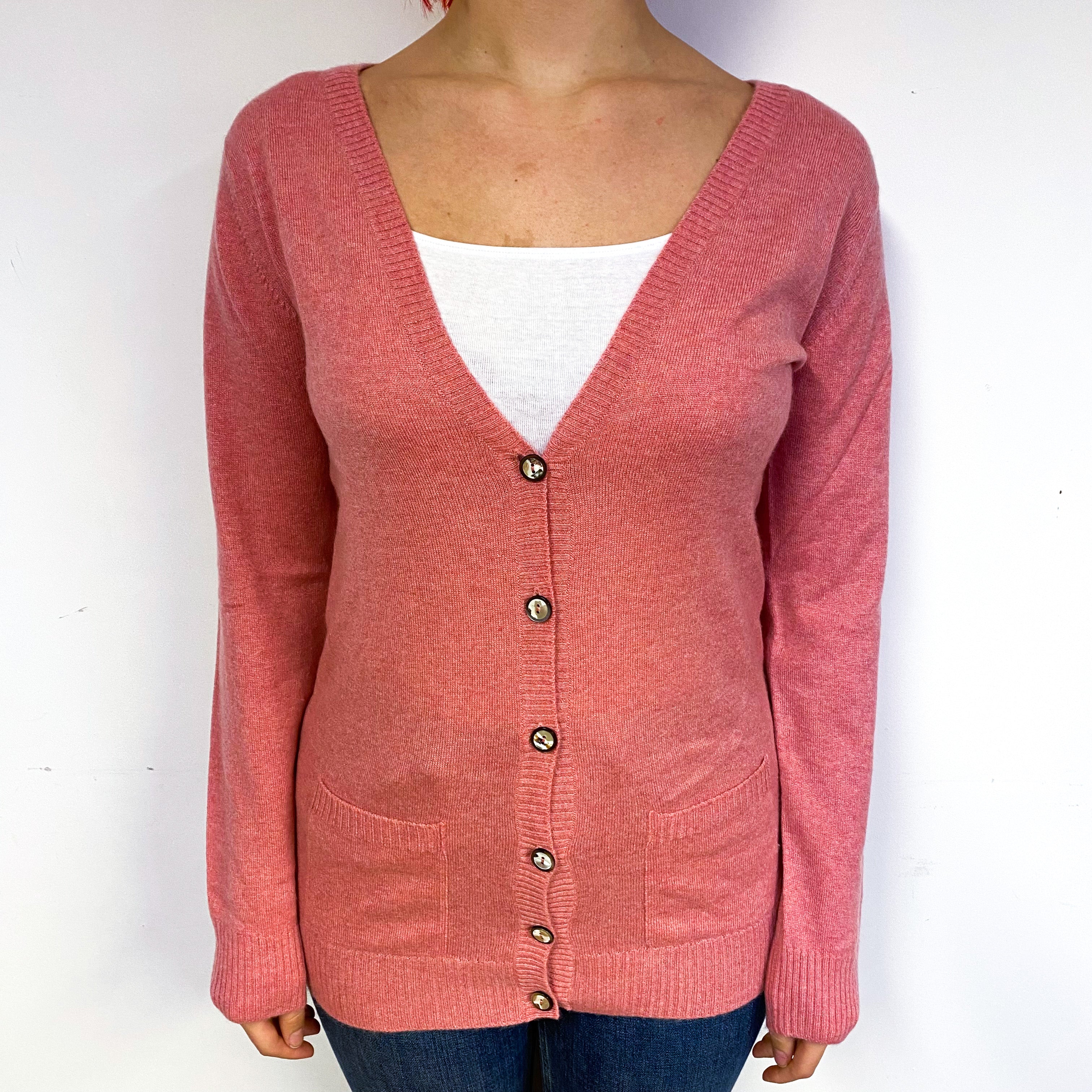 Brora Blush Pink Cashmere V-Neck Cardigan Small