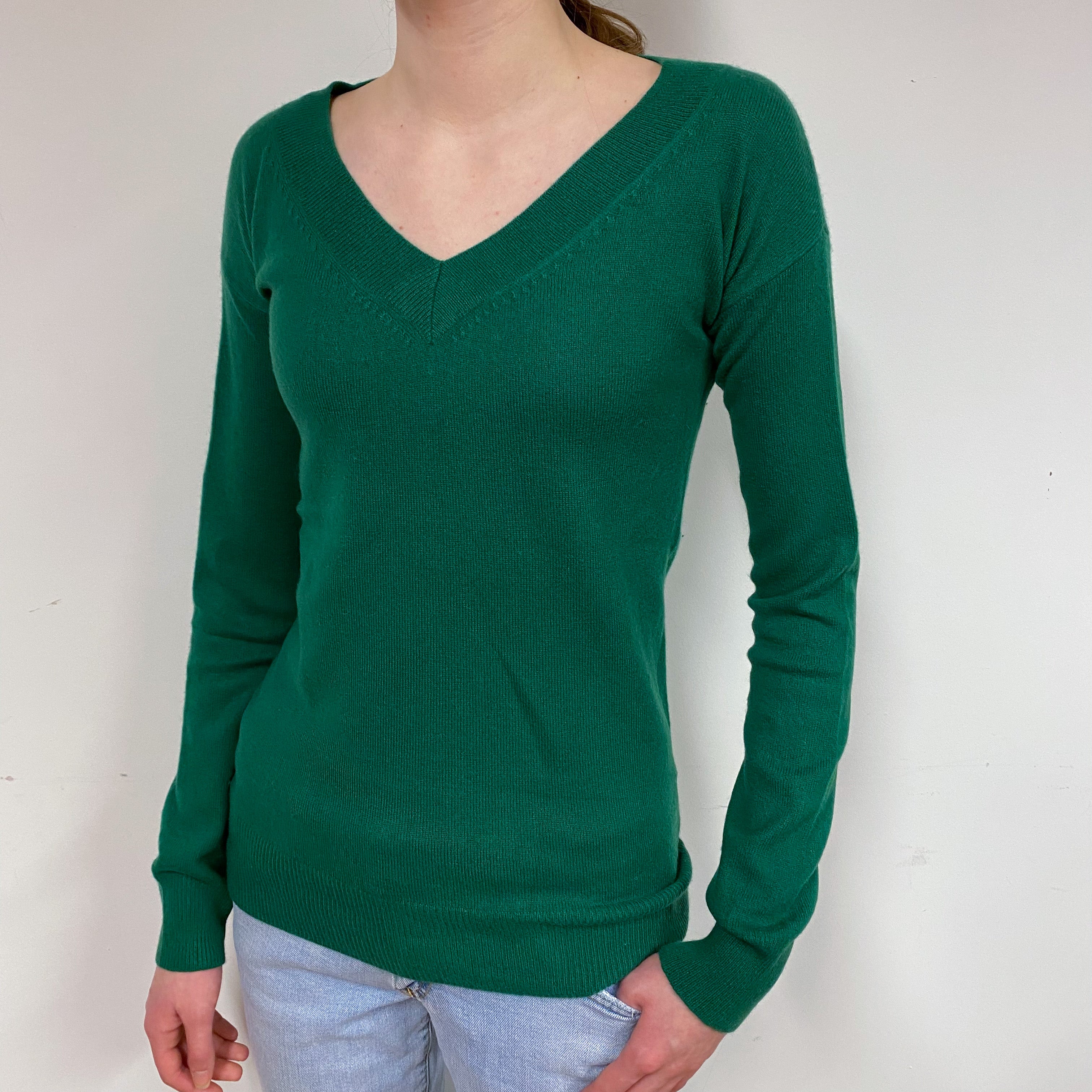 Shamrock Green Cashmere V-Neck Jumper Extra Small