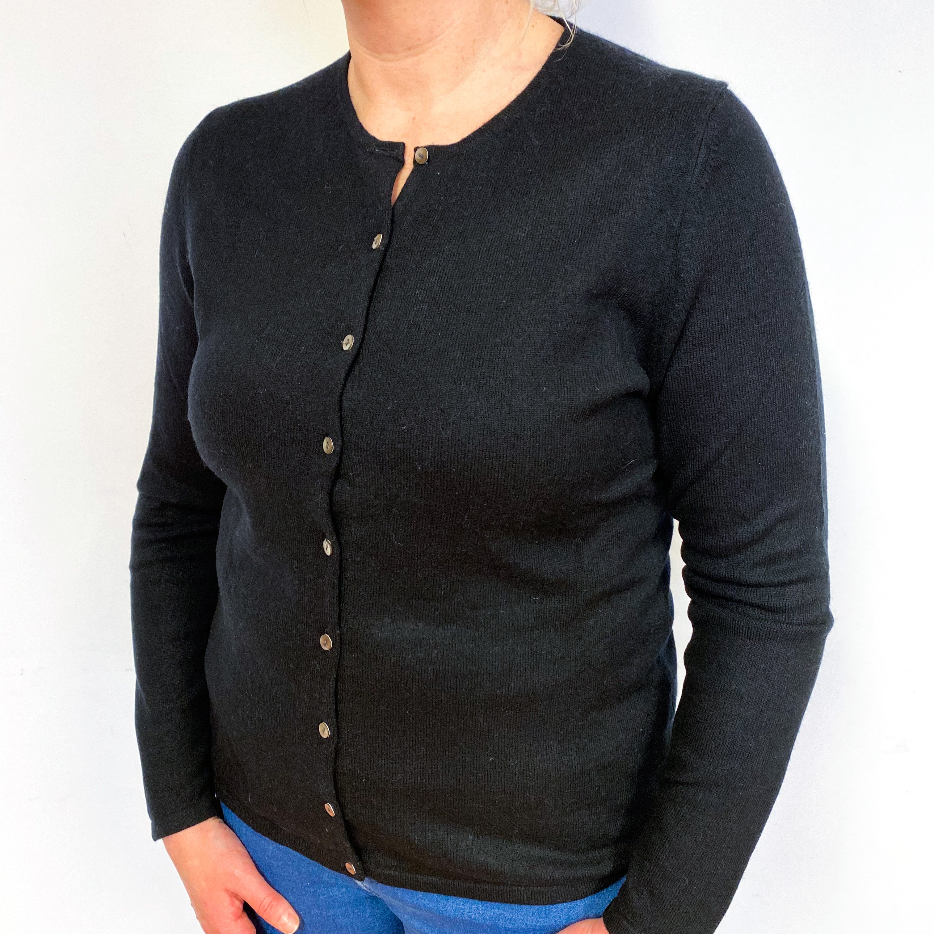 Black Cashmere Crew Neck Cardigan Large