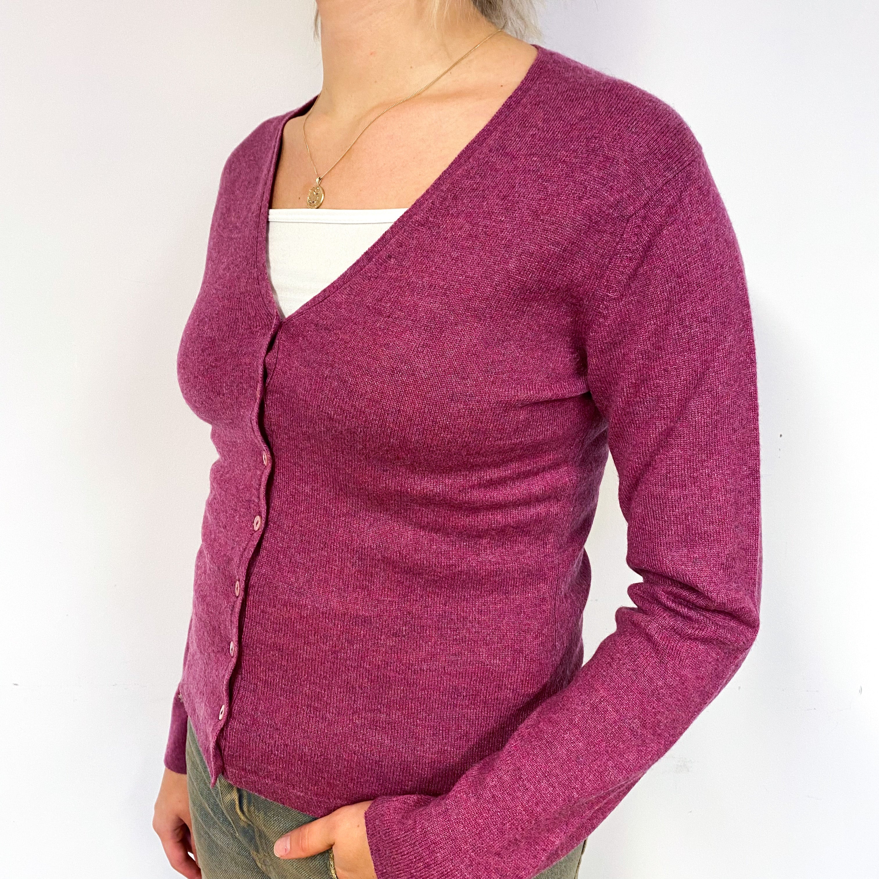 Brora Heather Purple Cashmere V-Neck Cardigan Small