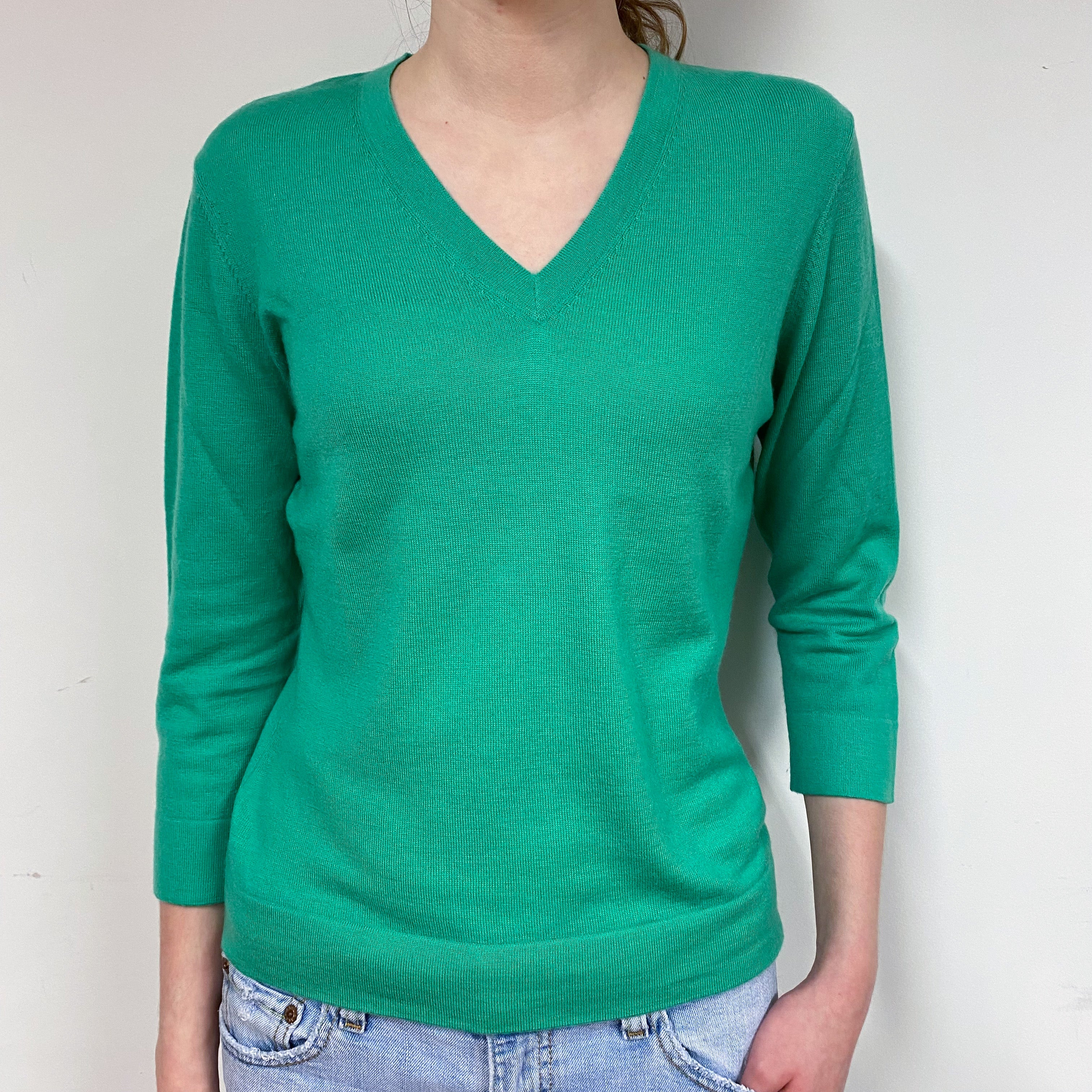 Pickle Green Cashmere V-Neck Jumper Extra Small