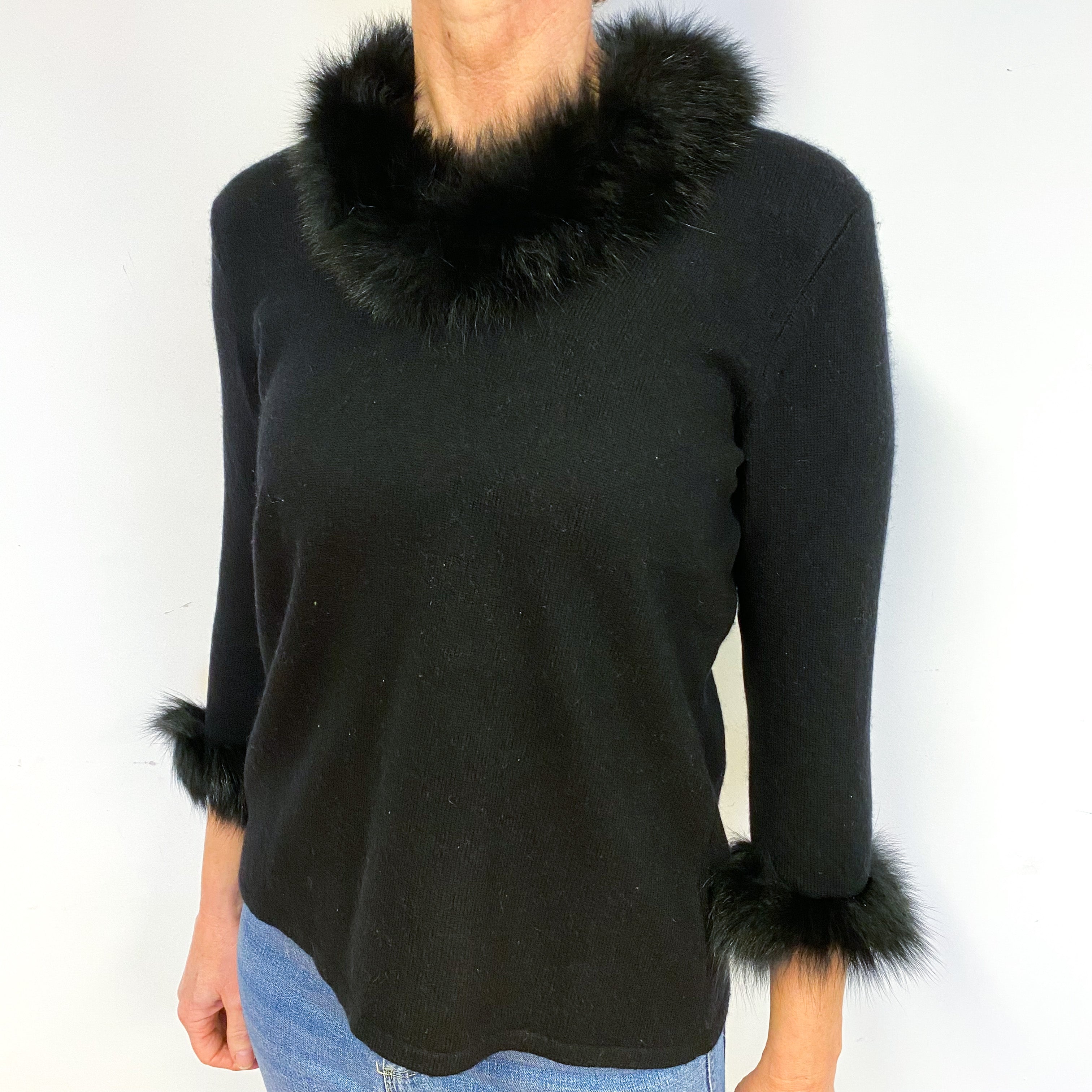 Black Cashmere Polo Neck Jumper Medium