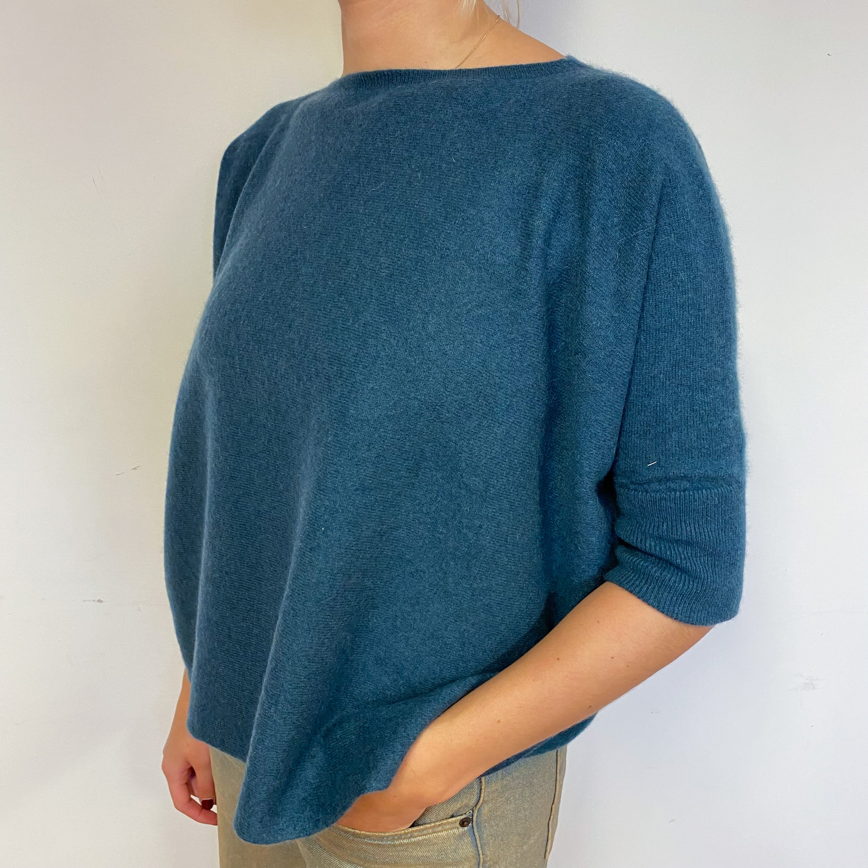 Teal Green Slouchy Cashmere Crew Neck Jumper Small