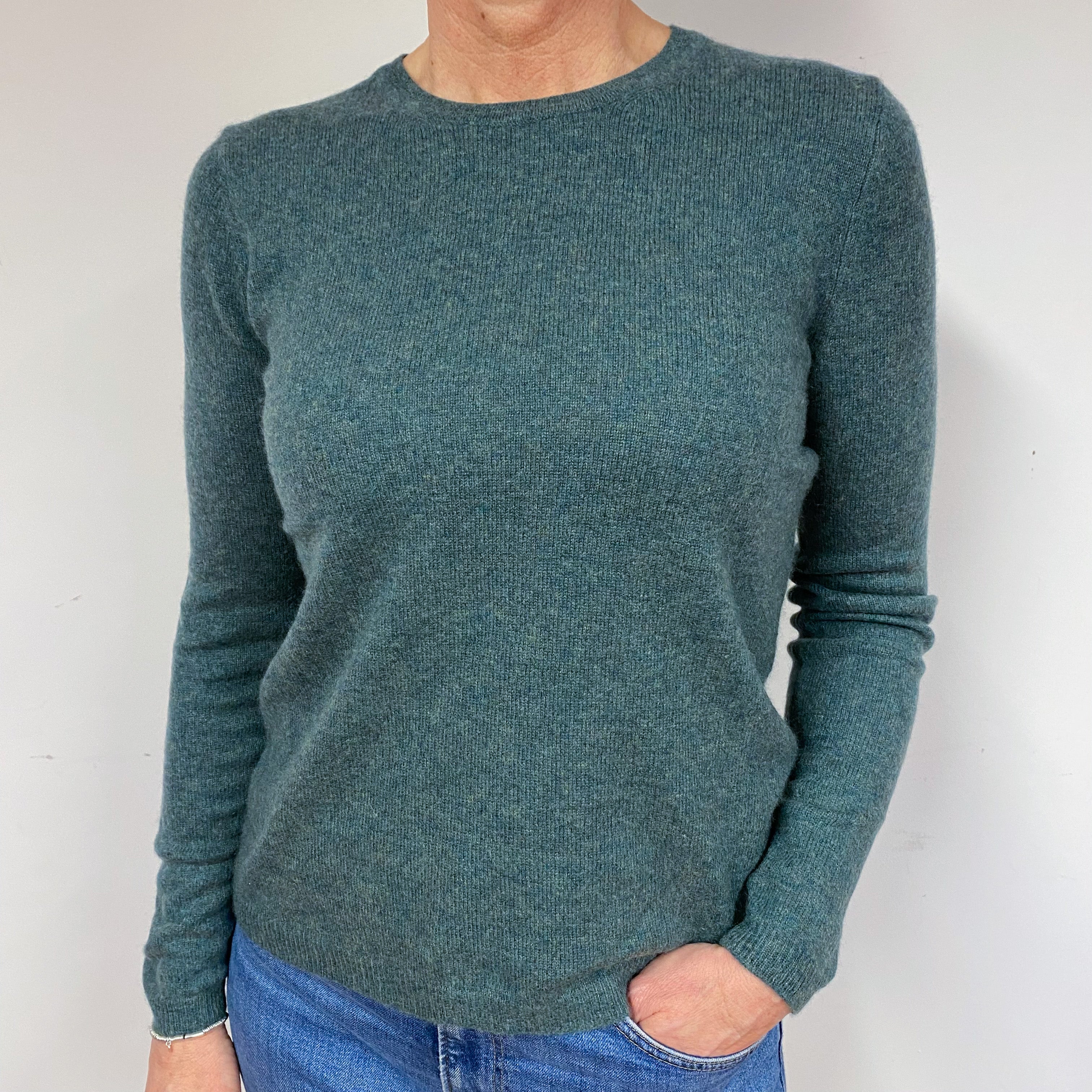 Spruce Green Cashmere Crew Neck Jumper Medium
