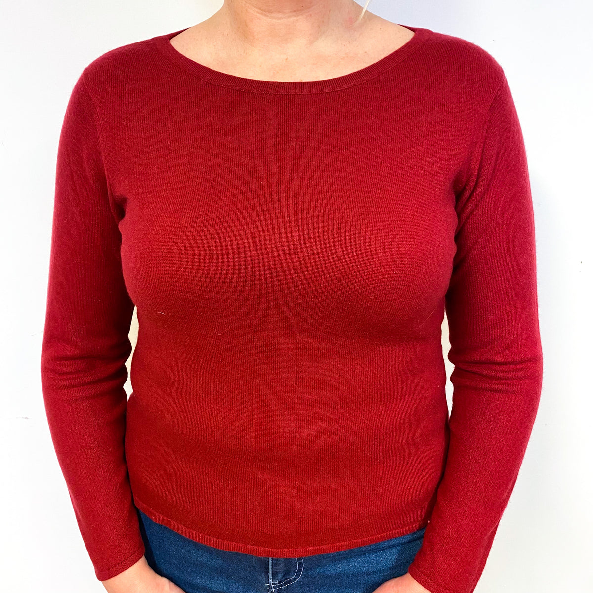 Crimson Red Cashmere Crew Neck Jumper Large
