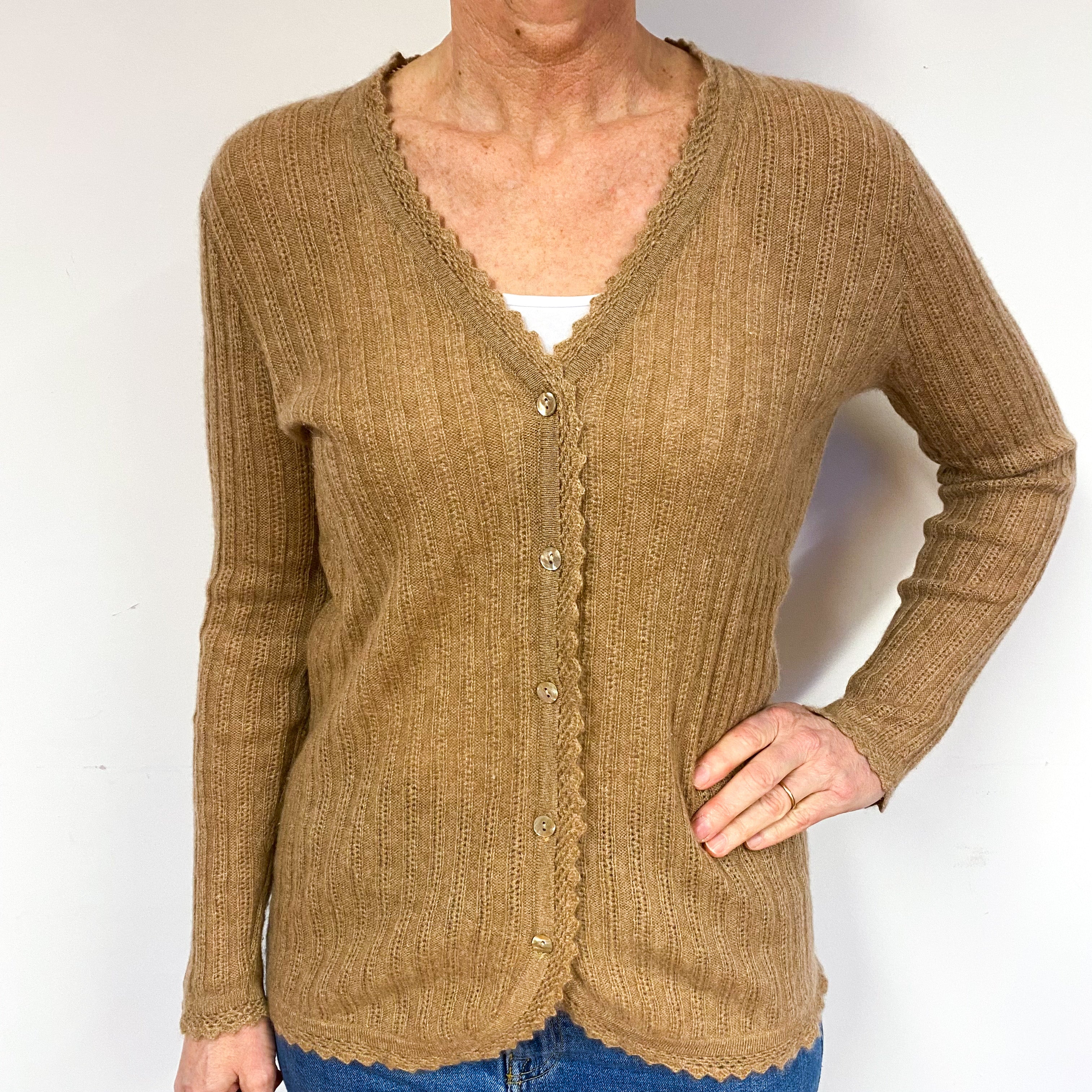 Caramel Brown V-Neck Cashmere Cardigan Medium