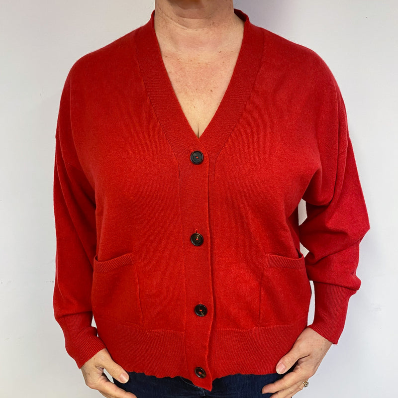 Postie Red Slouchy V Neck Cashmere Cardigan Large