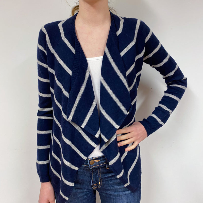 Navy Stripe Cashmere Edge to Edge Cardigan Extra Small