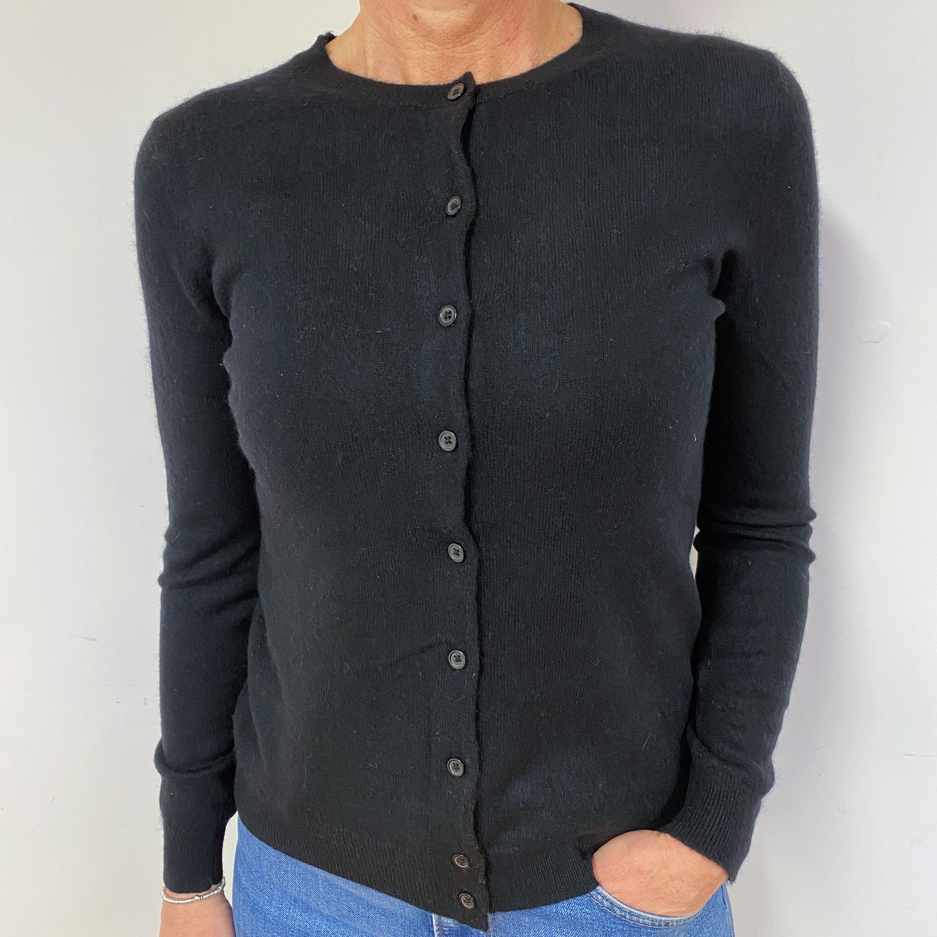 Black Cashmere Crew Neck Cardigan Medium