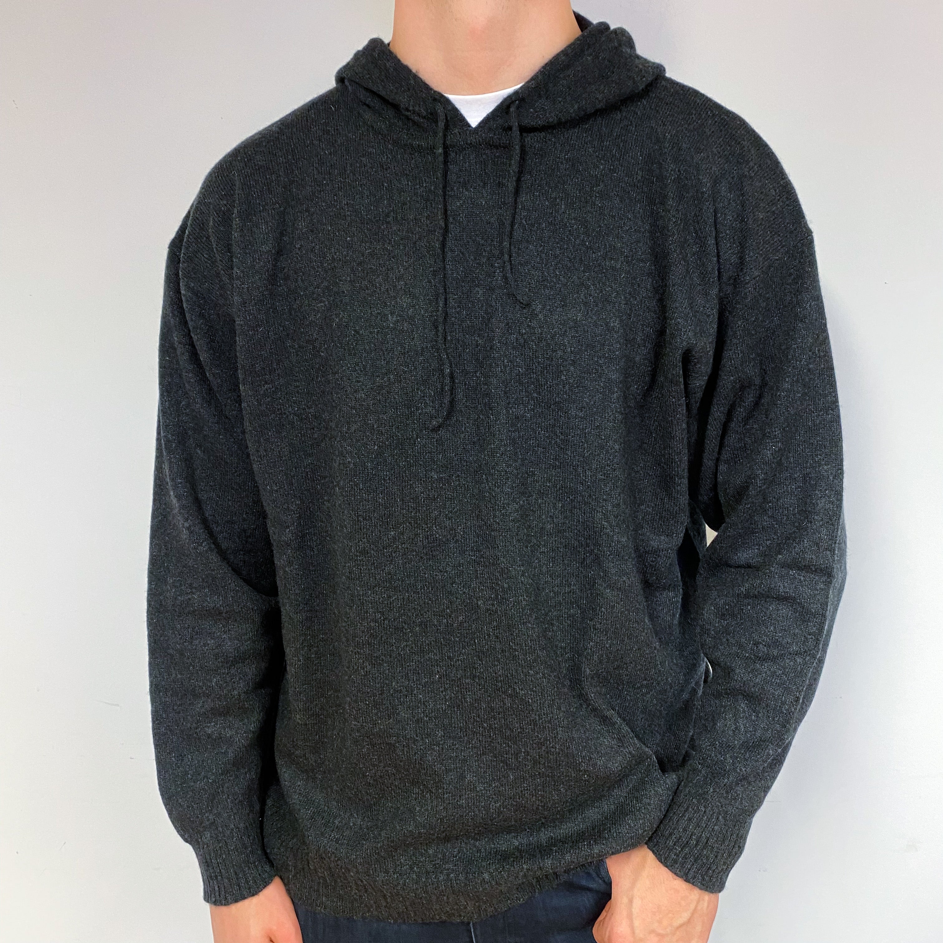 Men's Brora Charcoal Grey Cashmere Hoodie Jumper Extra Extra Large