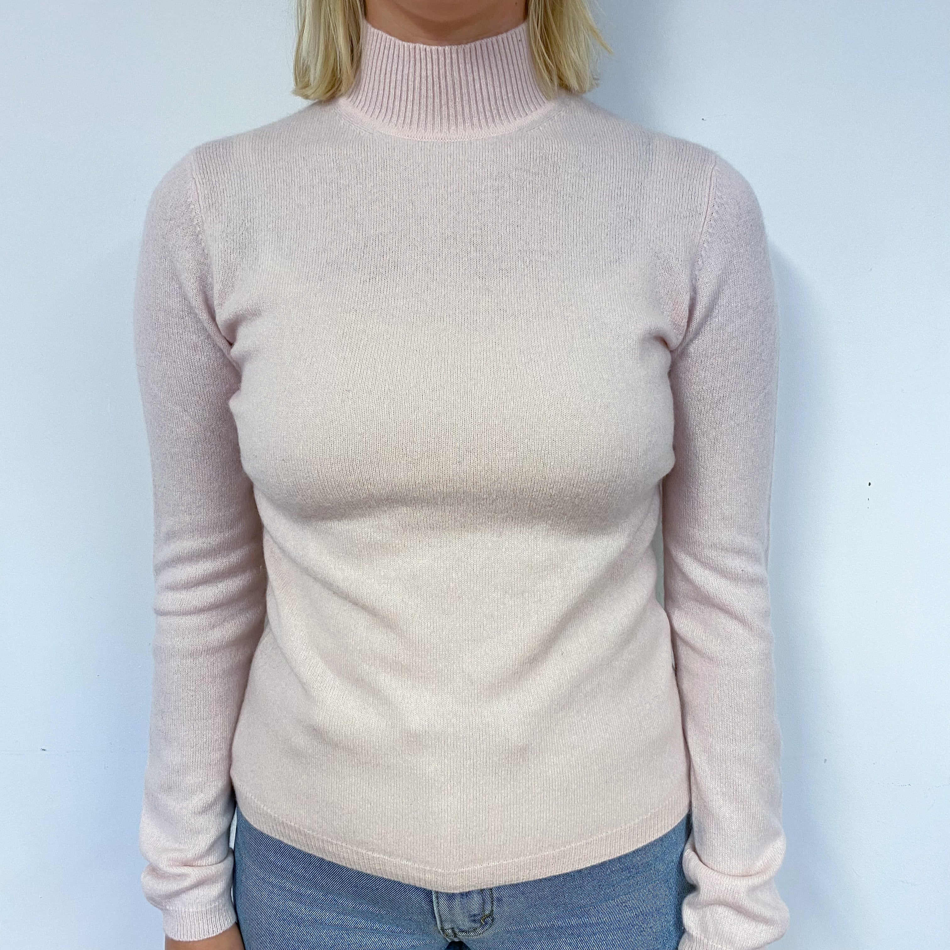 Ice Pink Cashmere Polo Neck Jumper Small