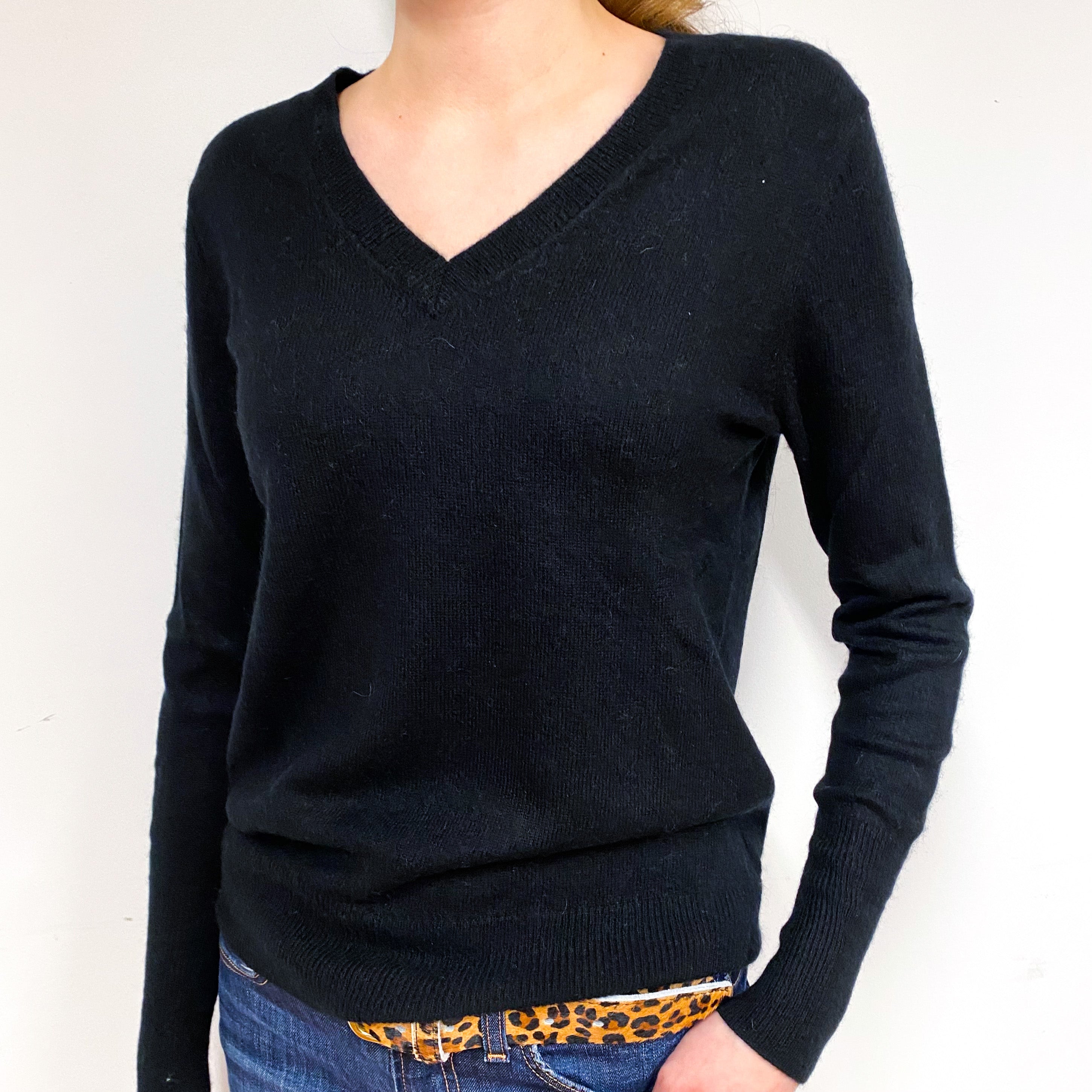 Black Cashmere V-Neck Jumper Extra Small