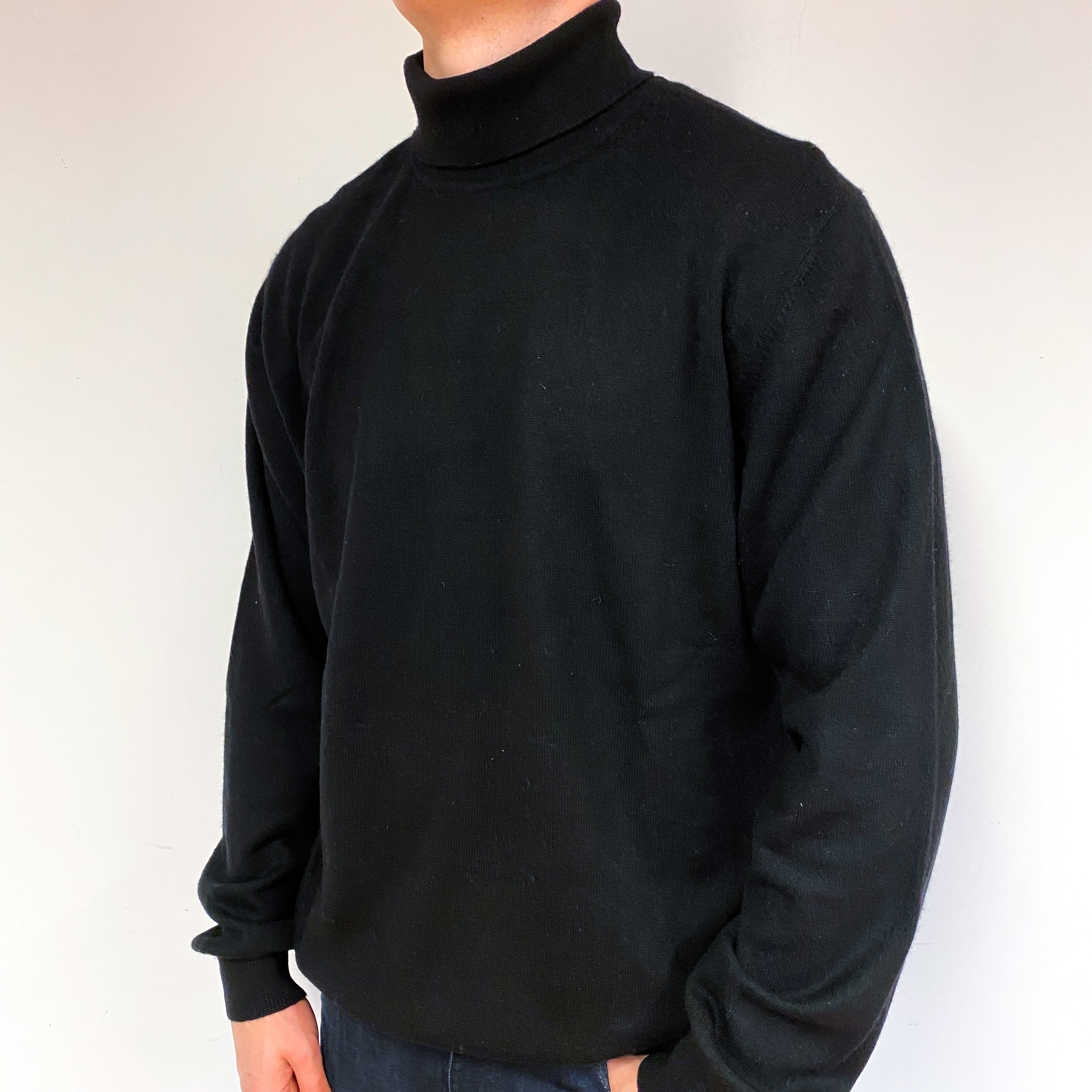Men's Black Cashmere Polo Neck Jumper Extra Large Tall