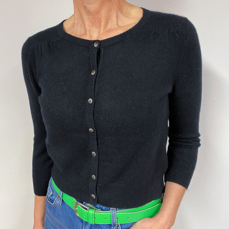 Black 3/4 Sleeve Cashmere Cropped Cardigan Medium