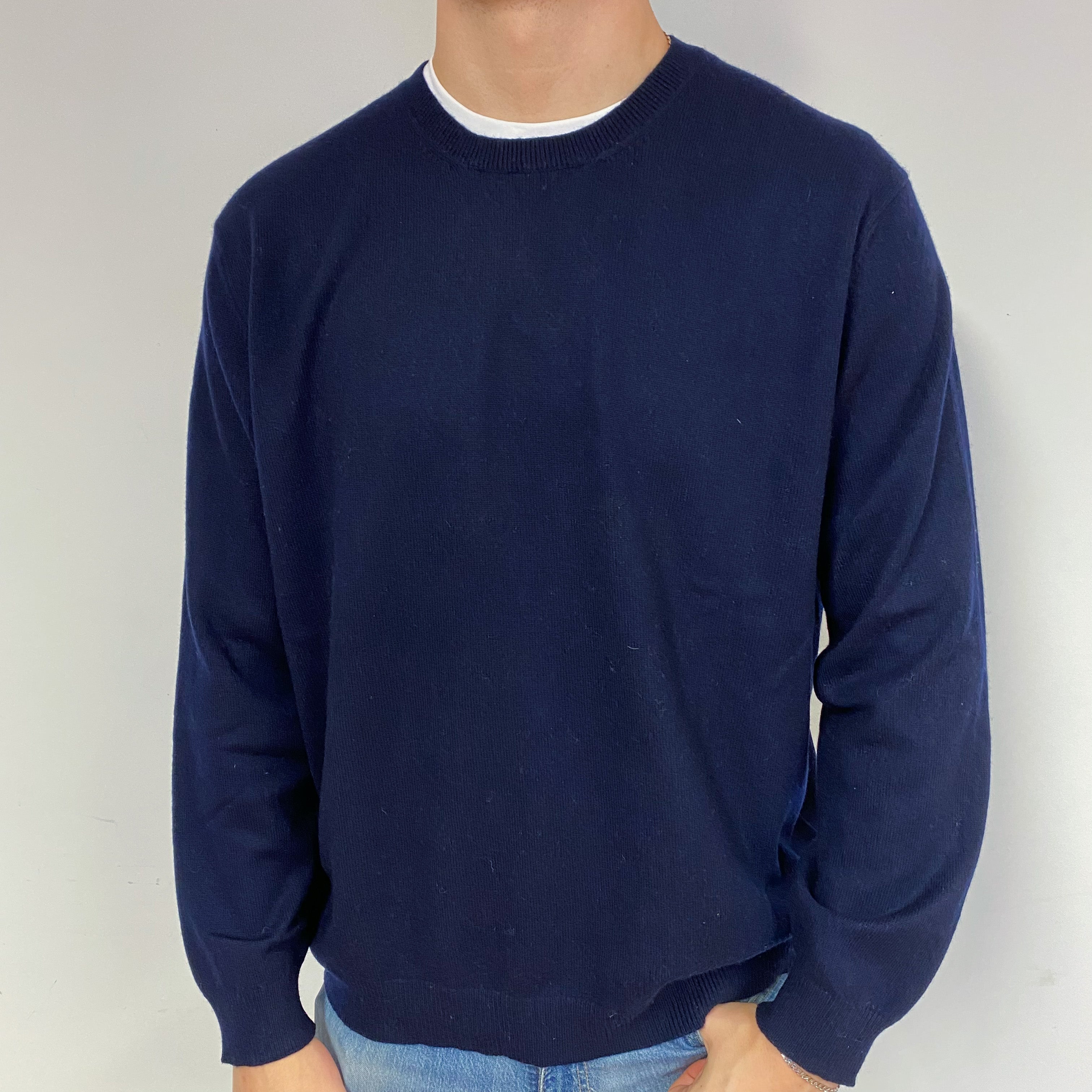 Men's Dark Navy Cashmere Crew Neck Jumper XXL