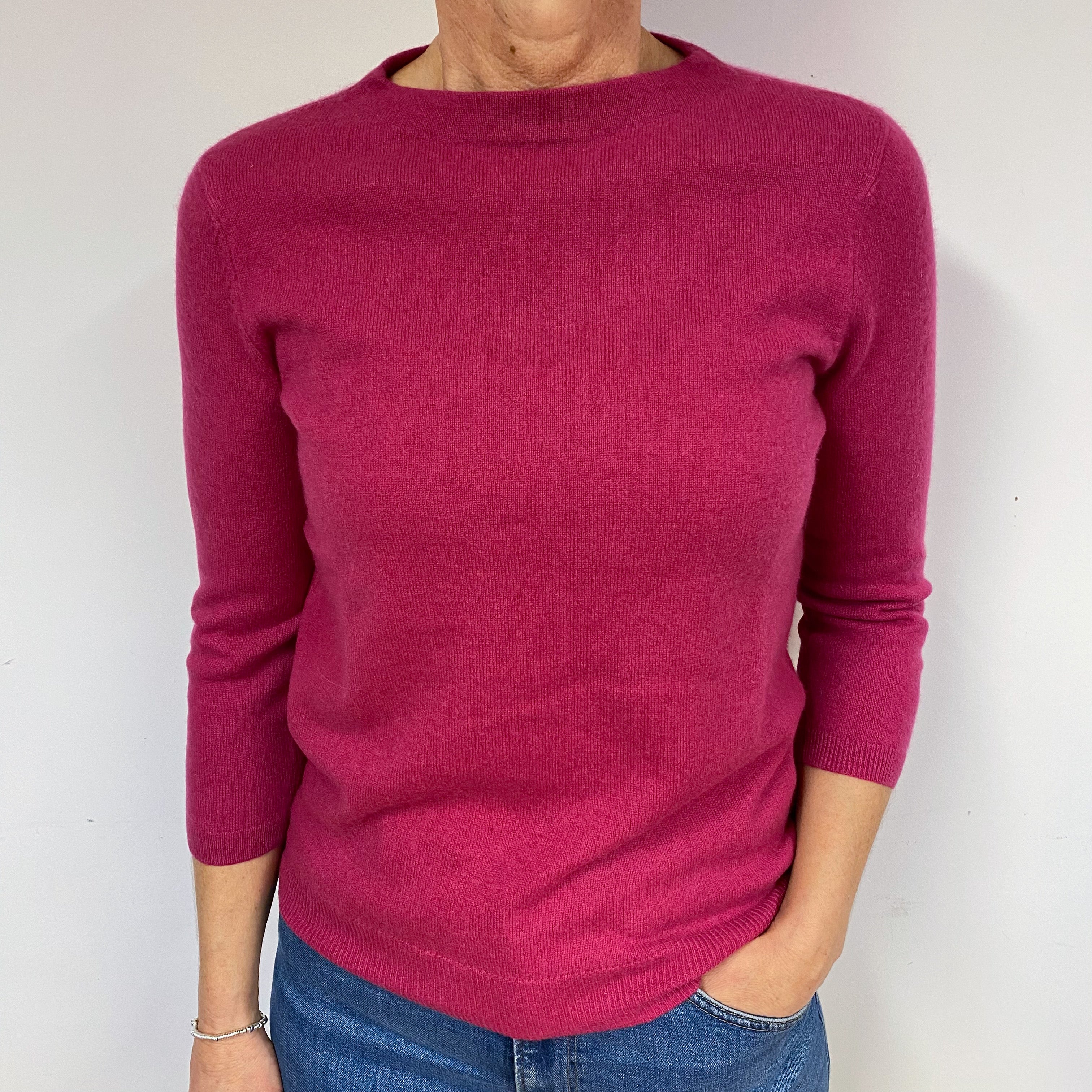 Deep Fuchsia Pink Cashmere Crew Neck Jumper Medium
