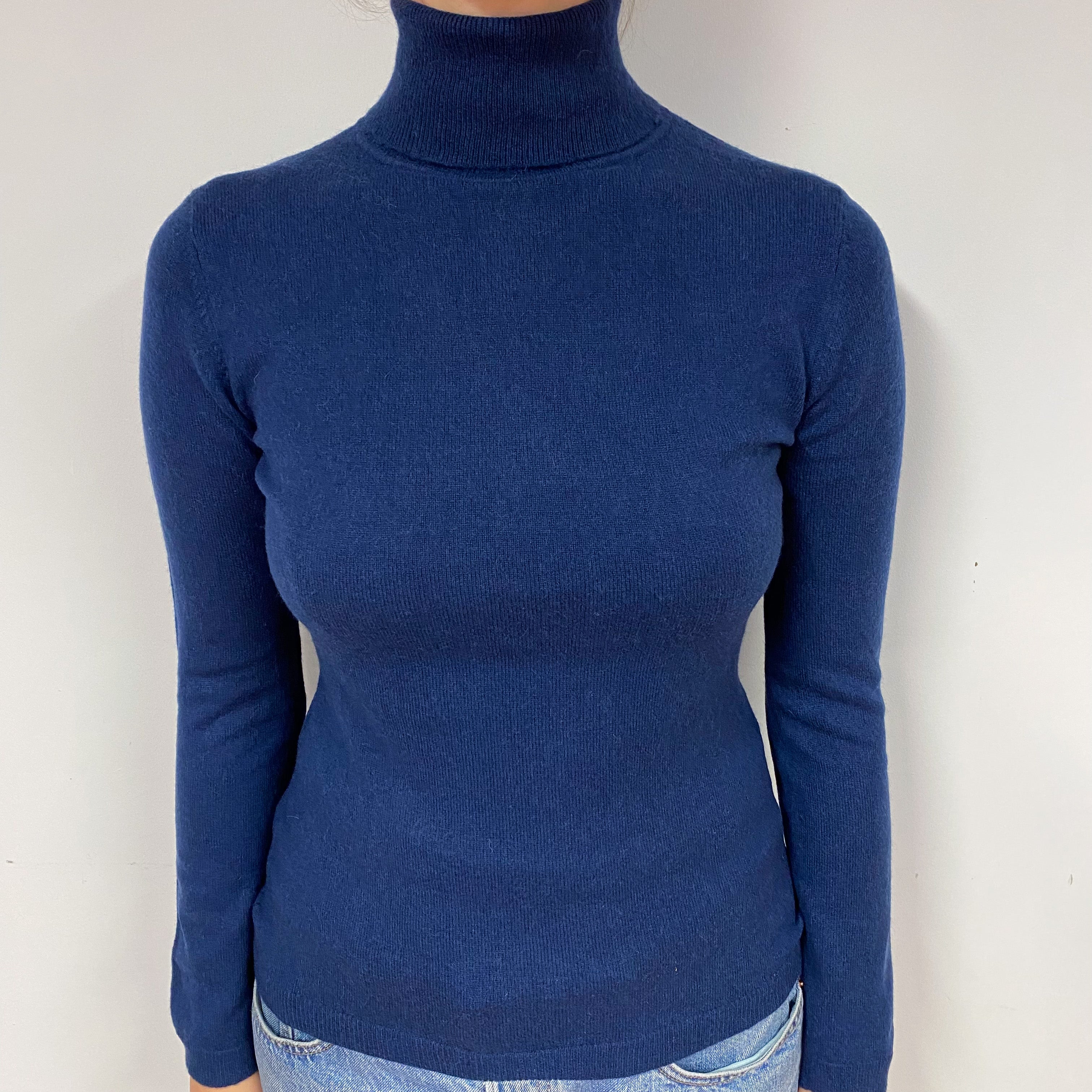 Navy Blue Cashmere Polo Neck Jumper Small
