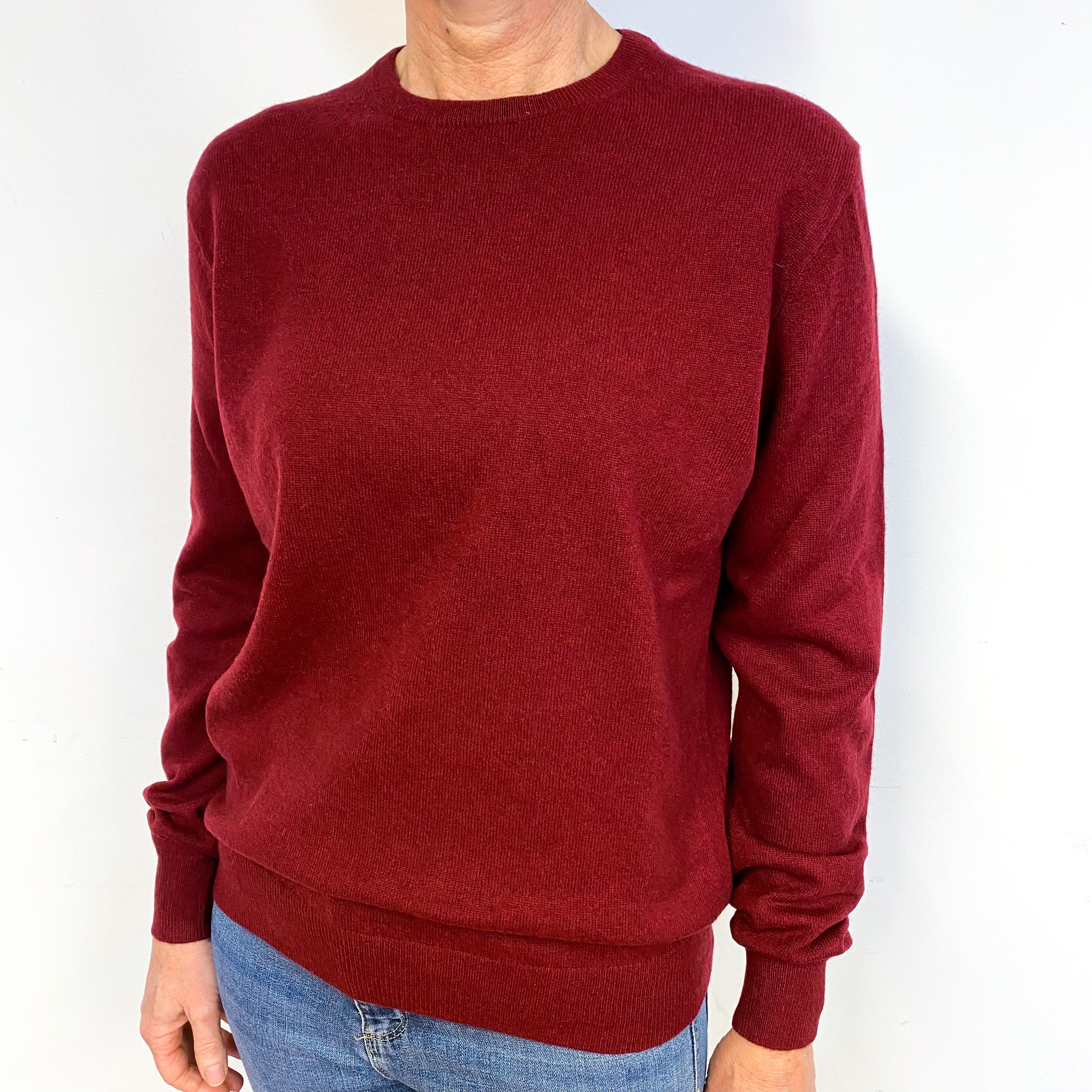 Burgundy Red Cashmere Crew Neck Jumper Medium