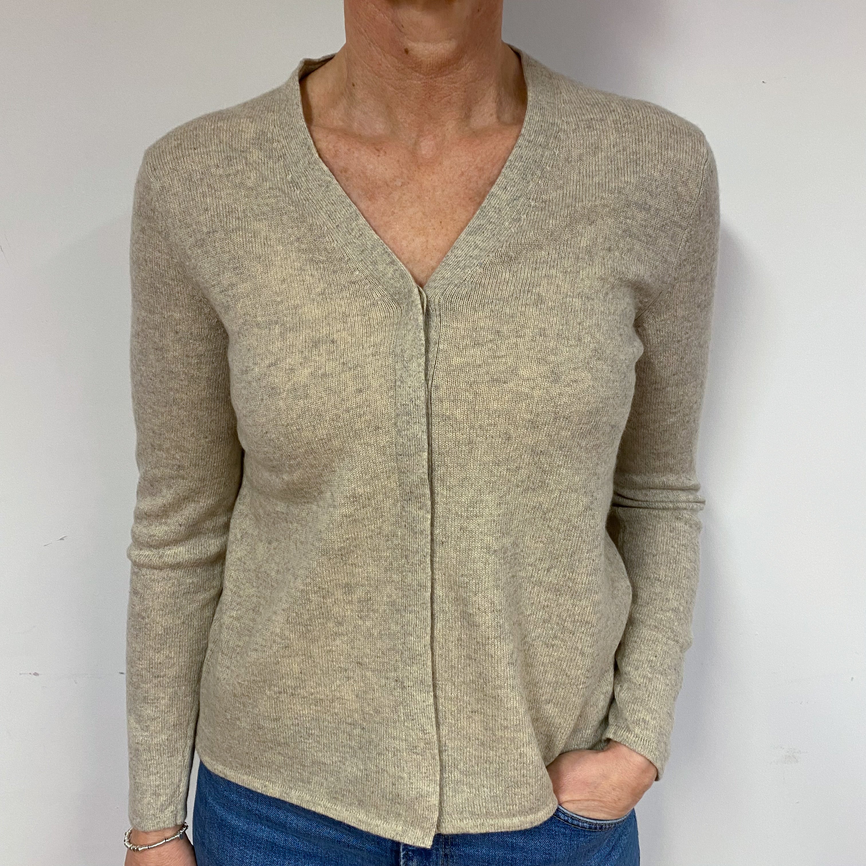Oatmeal Beige Cashmere Cardigan Medium