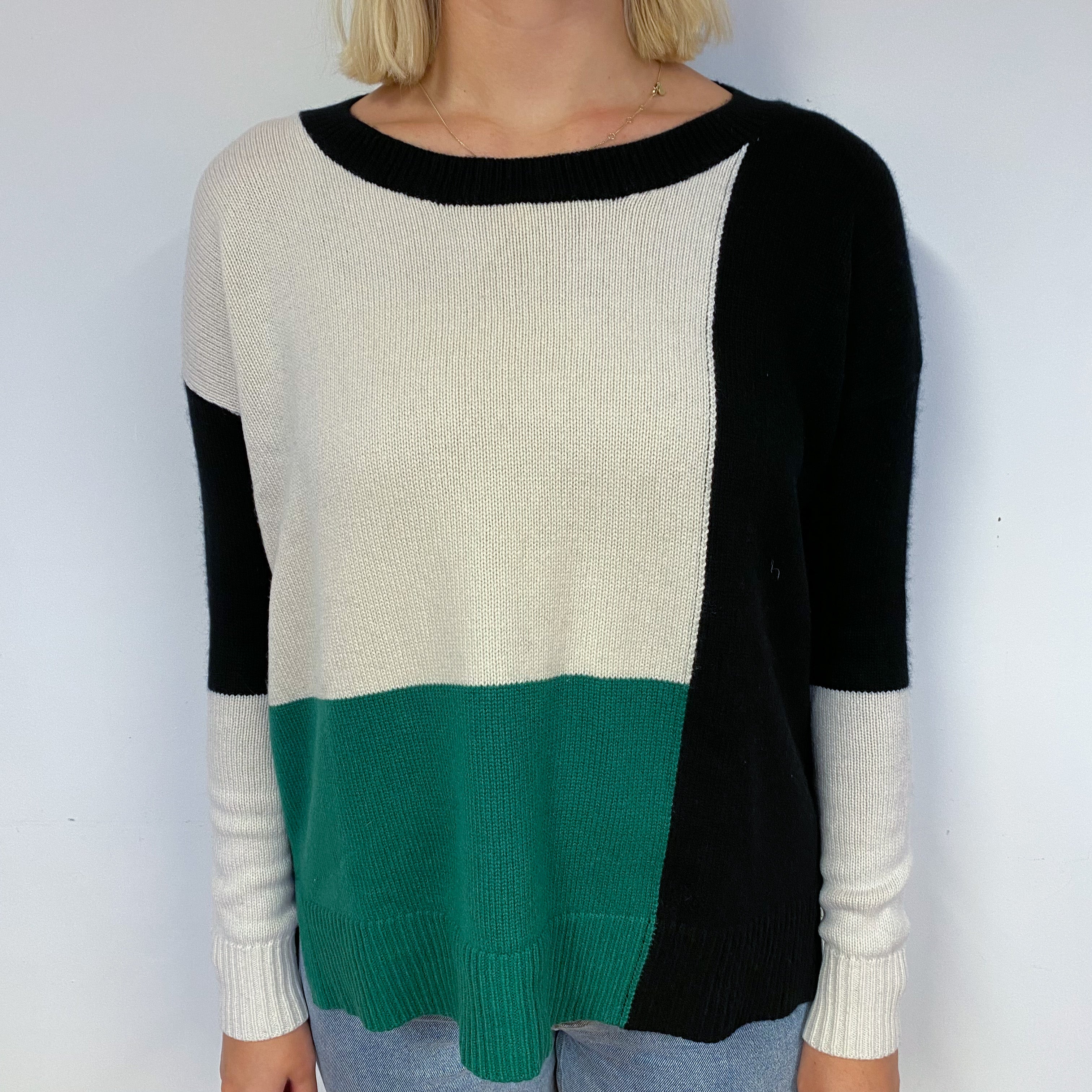 Colour Block Cashmere Crew Neck Jumper Small