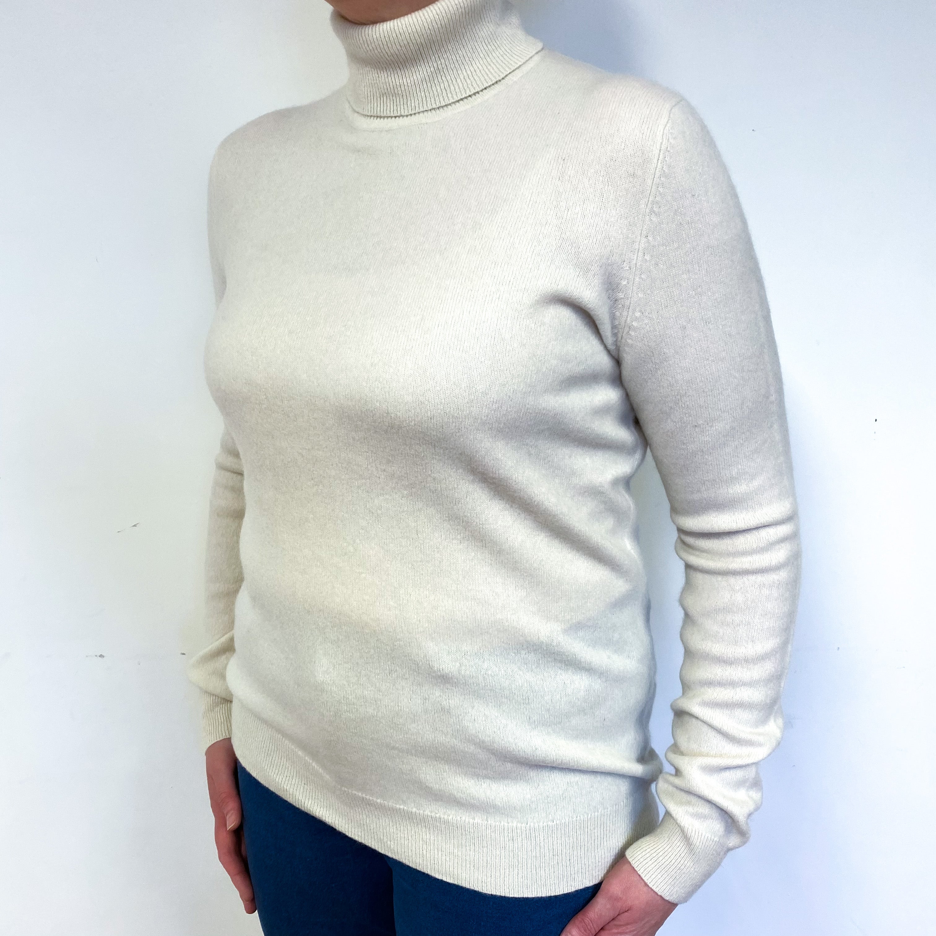 Cream Cashmere Polo Neck Jumper Large