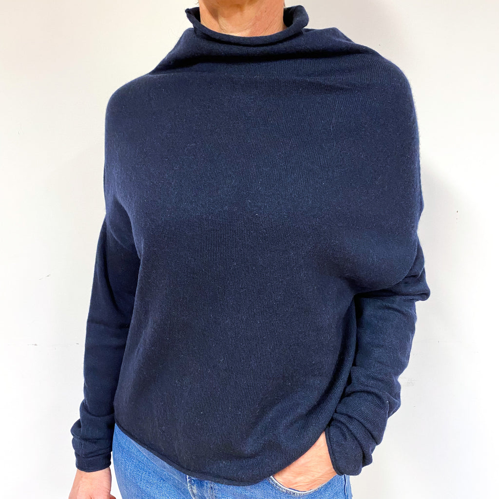 Hunkydory Navy Blue Cashmere Turtle Neck Jumper Medium