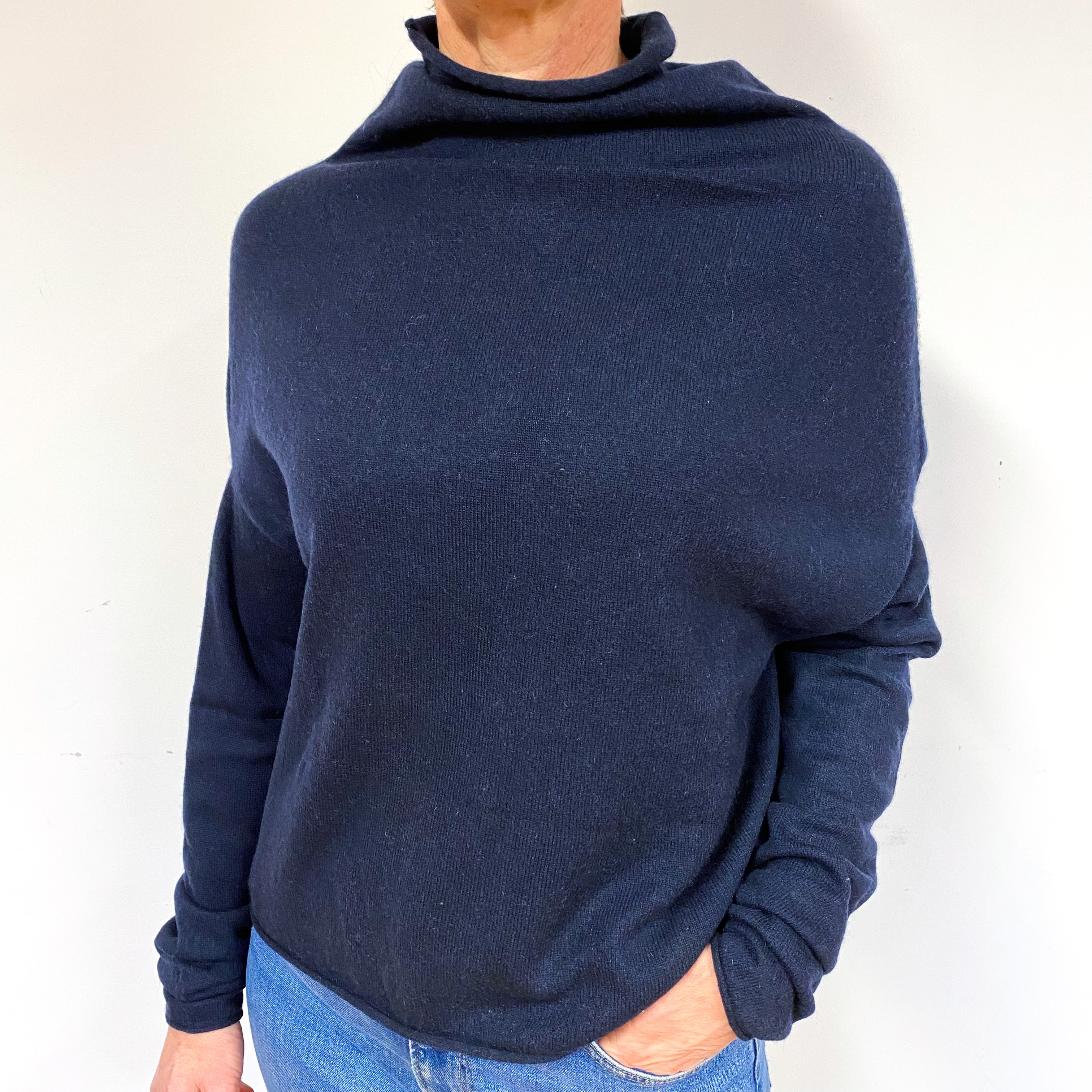 Hunkydory Navy Blue Cashmere Turtle Neck Jumper Medium