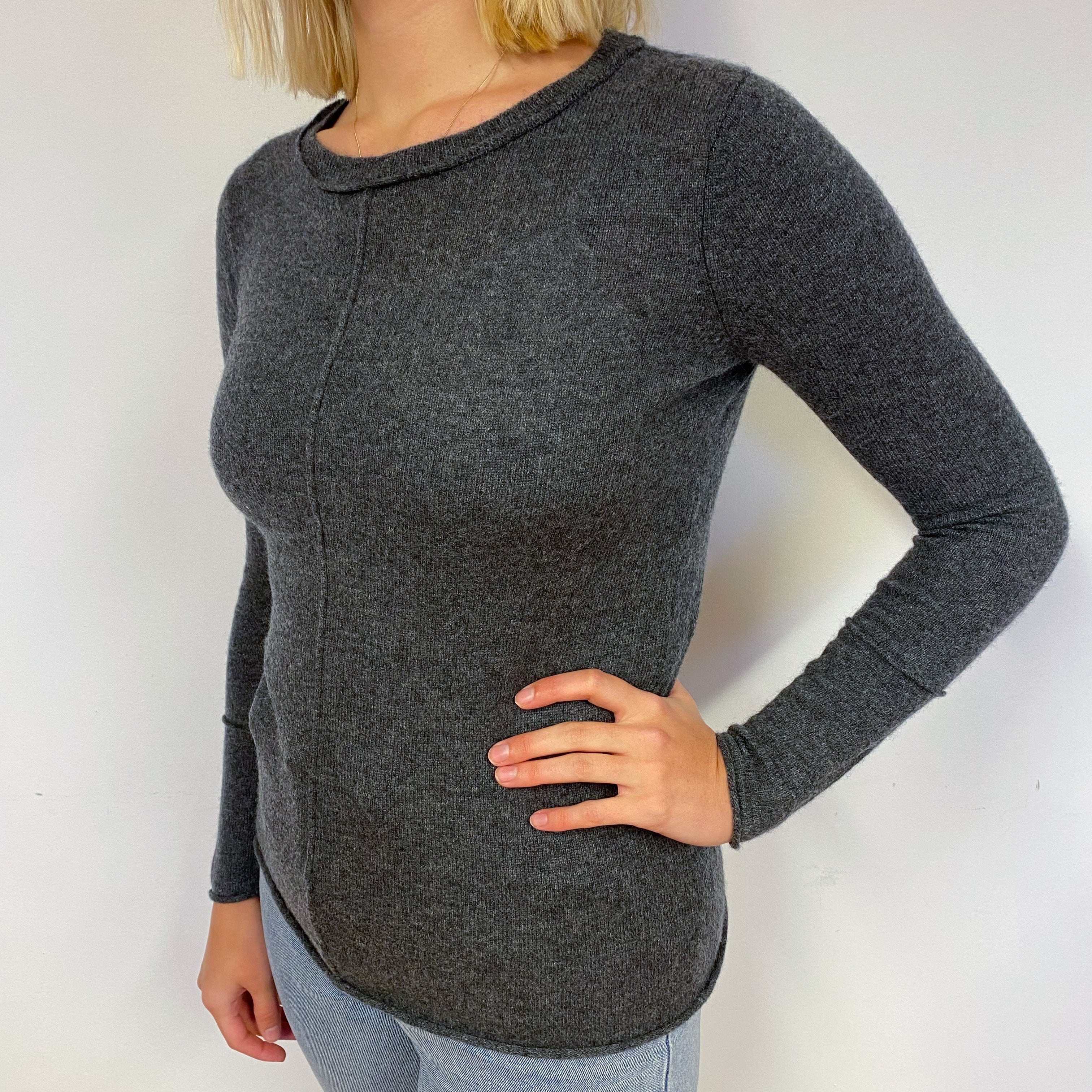 Slate Grey Cashmere Crew Neck Jumper Small