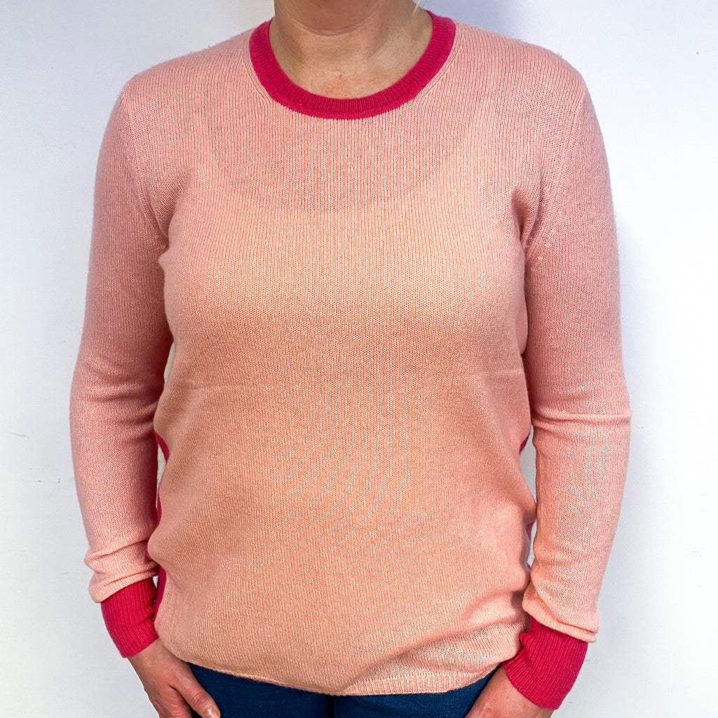Pale and Hot Pink Cashmere Crew Neck Jumper Large
