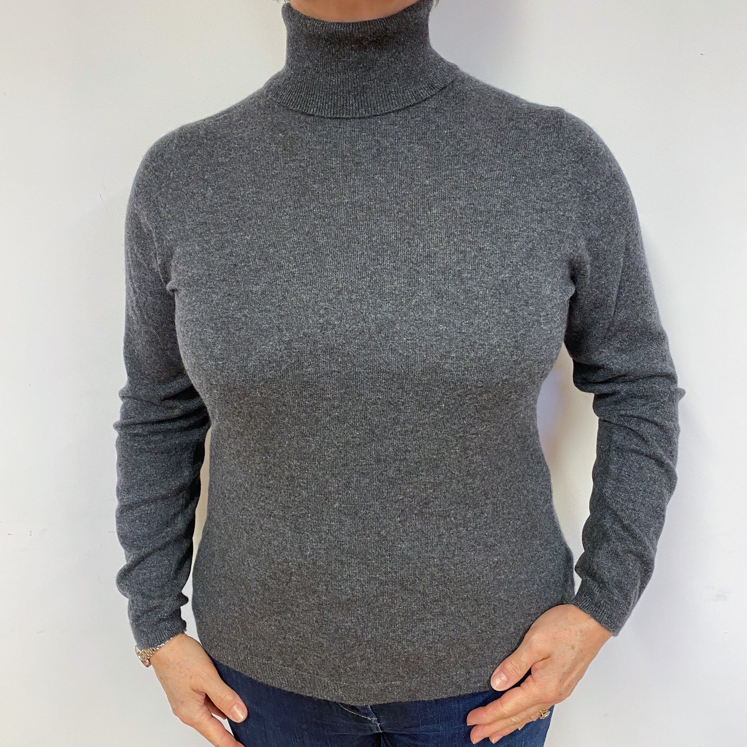 Slate Grey Cashmere Polo Neck Jumper Large