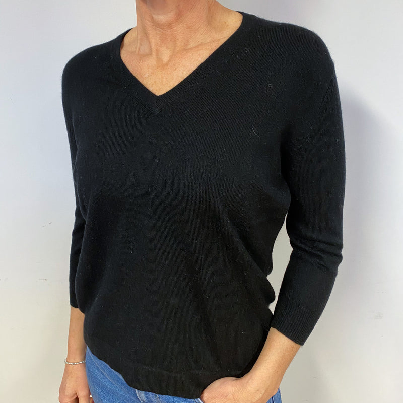 Black Cashmere V-Neck Jumper Medium